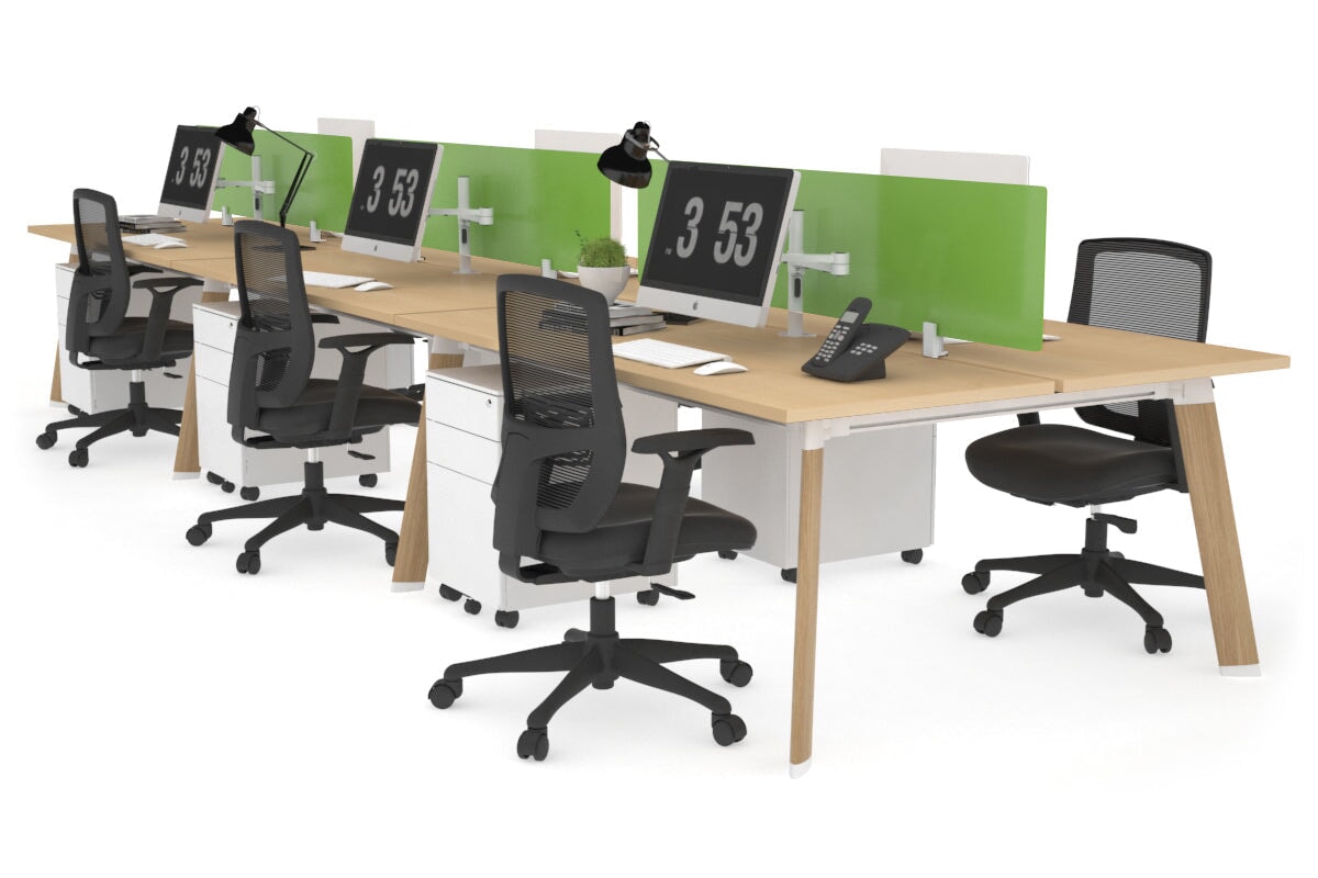 6-Person Wooden Workstation with Switch - 1400L x 700W Office Desk for Team Collaboration & Conference Meetings