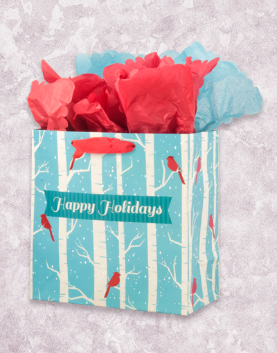 Holiday Gift Bags - Medium Square Aspen Trees Design for Christmas Presents, Party Favors & Gift Wrapping