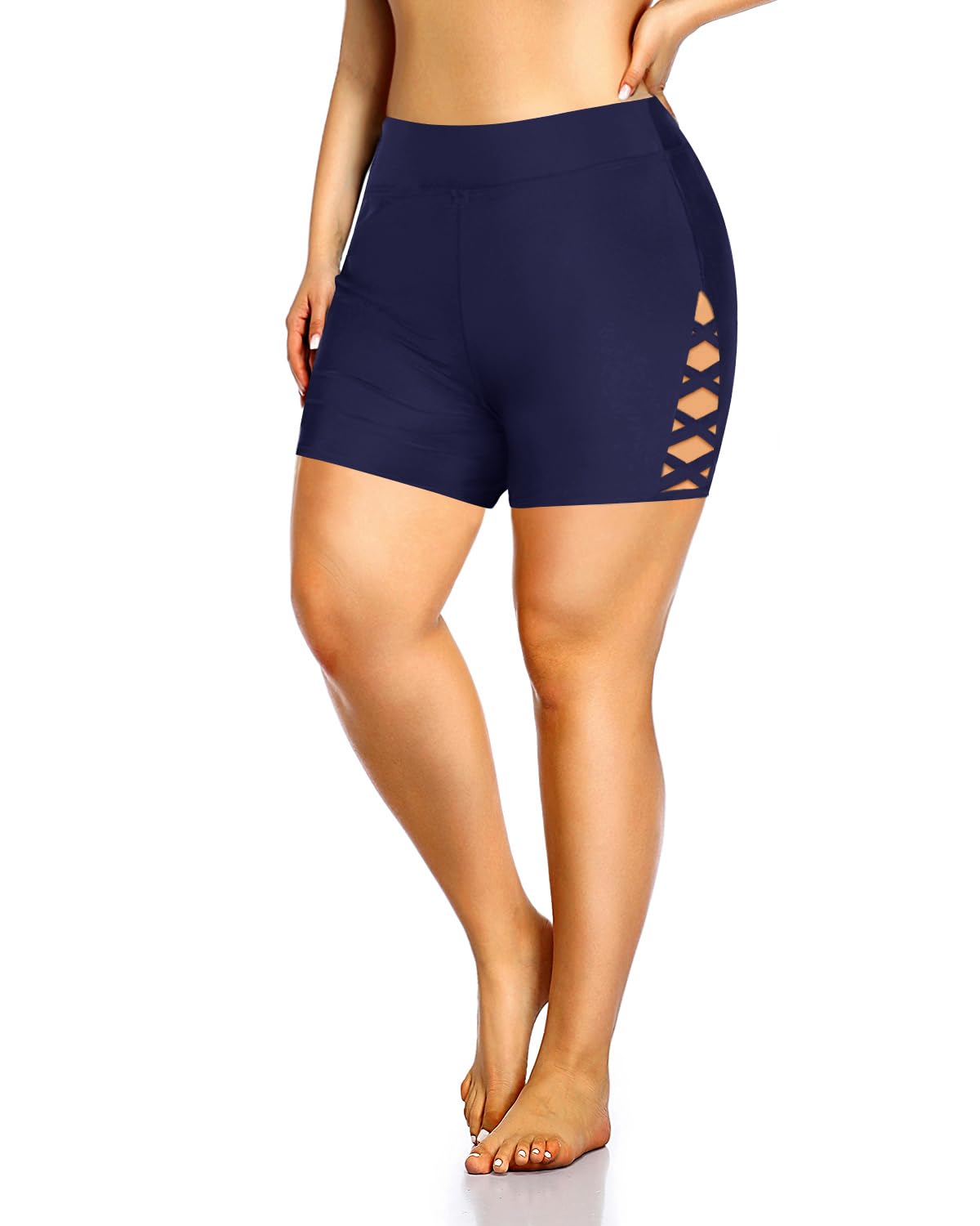 **Holipick Women's Plus Size High Waist Swim Shorts - Strappy Boyshort Bathing Suit for Beach, Pool & Vacation**