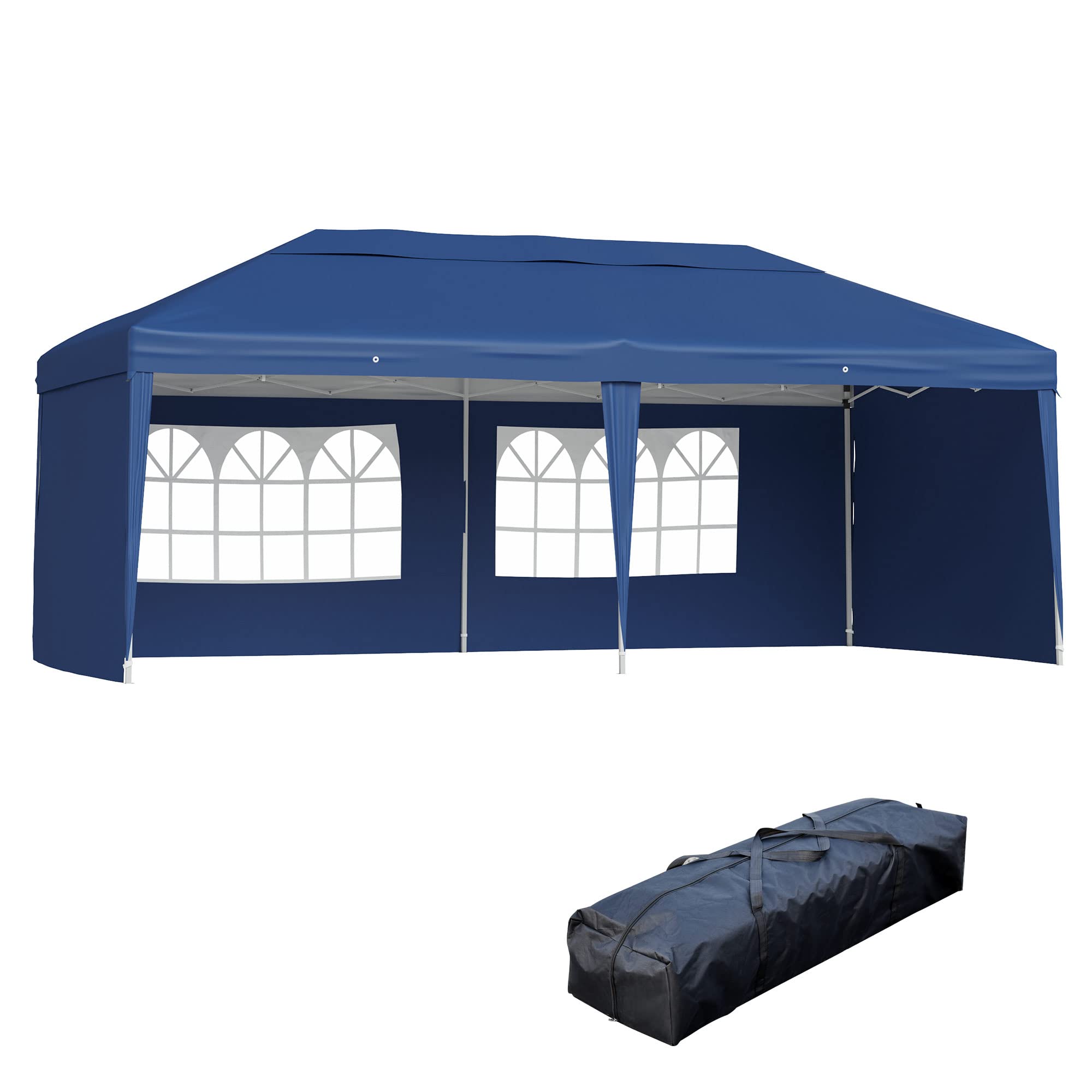 Outsunny 10' x 20' Heavy Duty Pop Up Canopy Tent with 4 Sidewalls & Carrying Bag - Waterproof Instant Shelter for Outdoor Parties, Camping, Beach, Garden, Patio, Backyard Events (Blue)