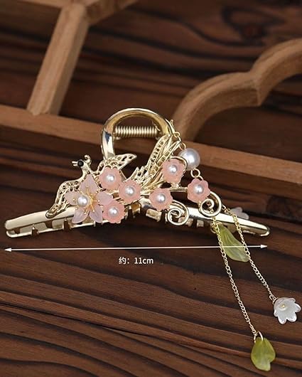 RUBELA Korean Style Hair Claw Clip - White Flower Tassel Hair Accessory for Wedding, Prom, Party & Special Occasions