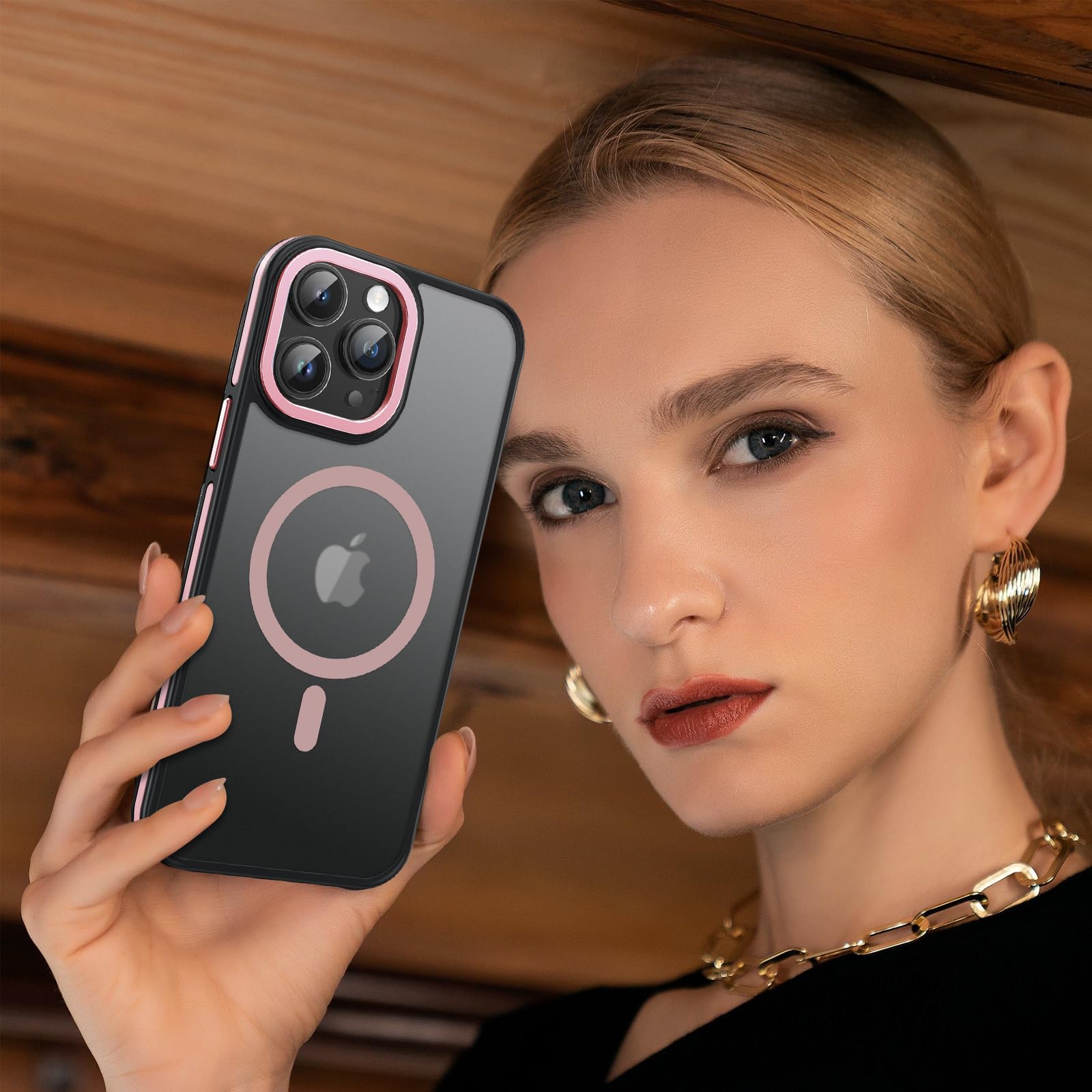 Magnetic Phone Case for iPhone 15 Plus [Magsafe Compatible] - Military-Grade Shockproof & Anti-Scratch Protective Cover (Black/Pink) - Perfect for Women's Daily Use, Travel & Outdoor Activities
