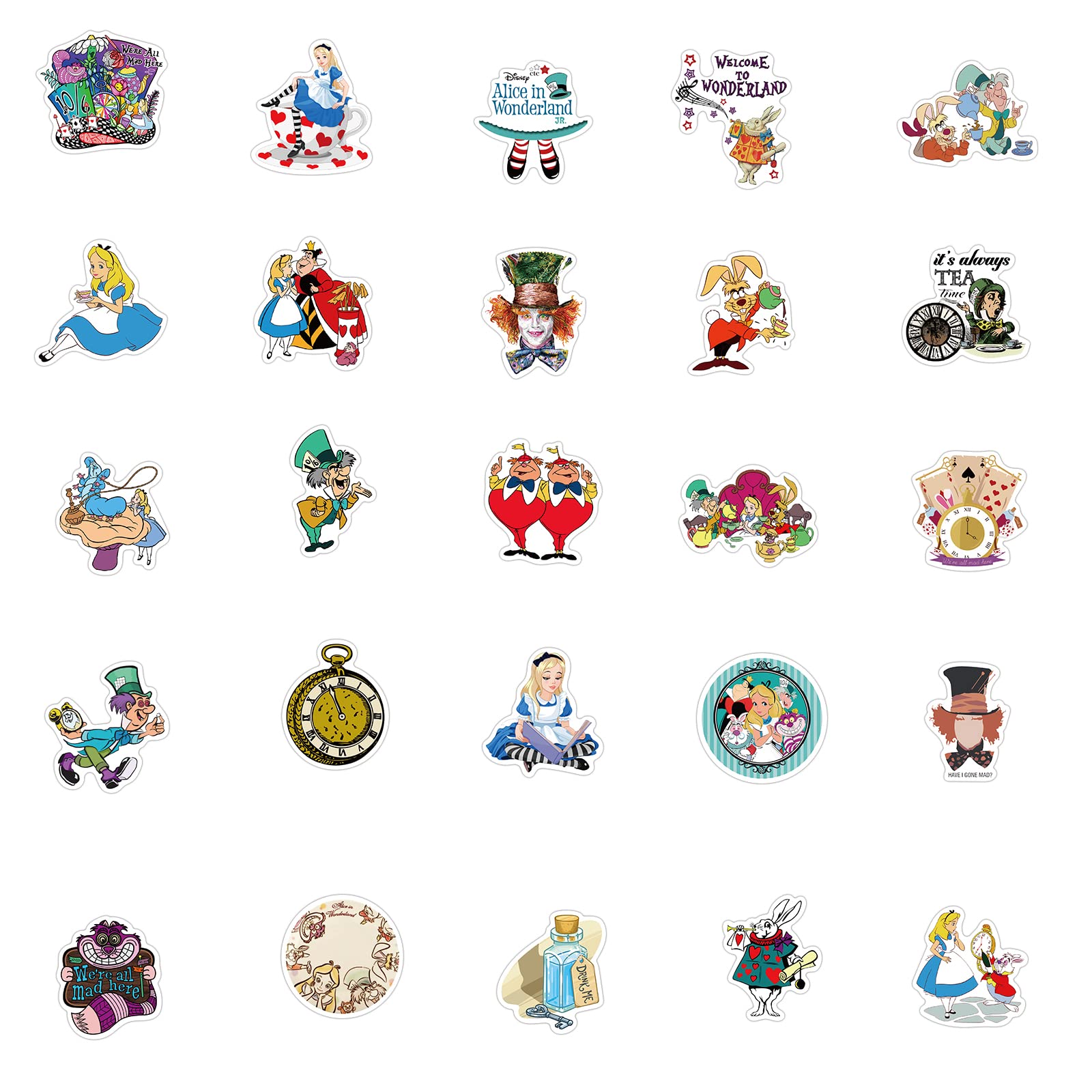 50PCS Alice in Wonderland Waterproof Vinyl Decals - Cute Cartoon Movie Stickers for Laptop, Water Bottle, Luggage, Skateboard - Perfect for Kids, Teens & Adults - Great for School, Travel & Home Decor