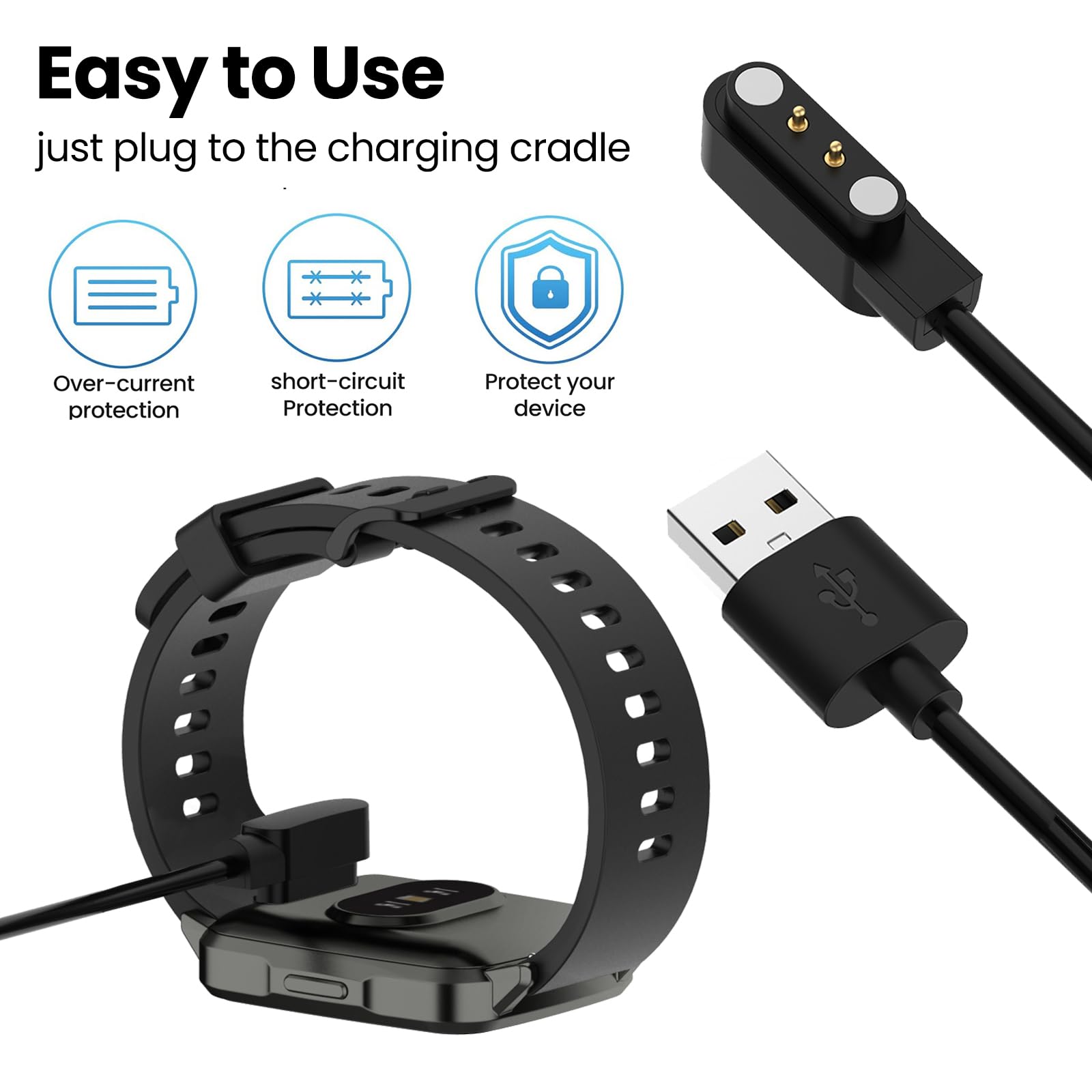 Magnetic USB Charging Cable for Mindrose H80/H56 & Parsonver SR1 Smart Watch - Portable Replacement Charger Cord (Black & White) - Perfect for Travel, Office, and Home Use
