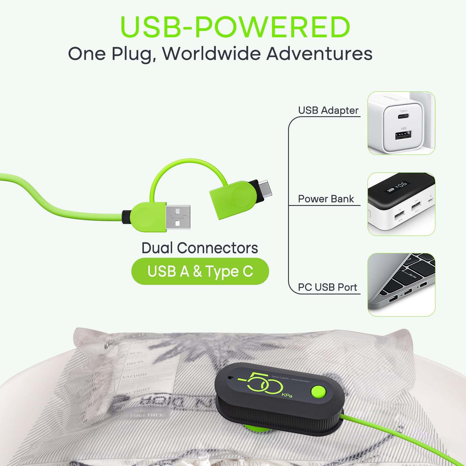 15 Pack USB Electric Pump Travel Vacuum Storage Bags - Space Saving Compression Packing Bags for Luggage & Suitcase (Carry-on Size) | Perfect for Travel, Clothes Organization & Seasonal Storage