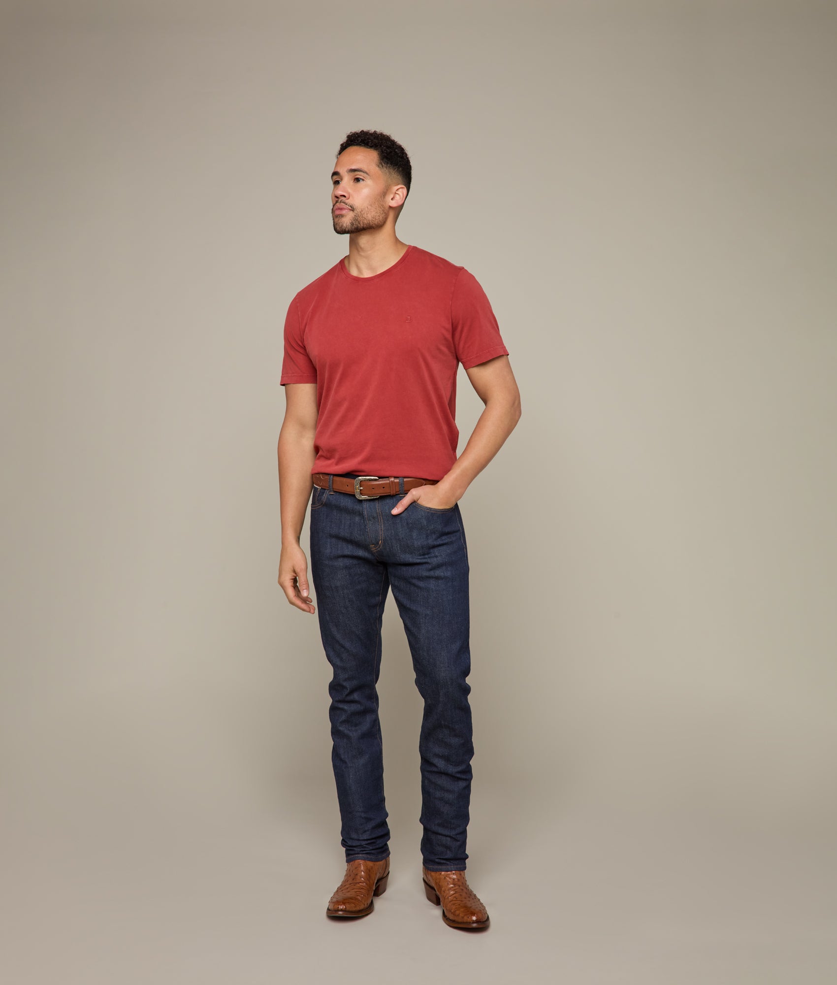 Lucchese Crewneck T-Shirt for Men - Soft Cotton Brick Red Tee - Casual Wear & Everyday Outfits