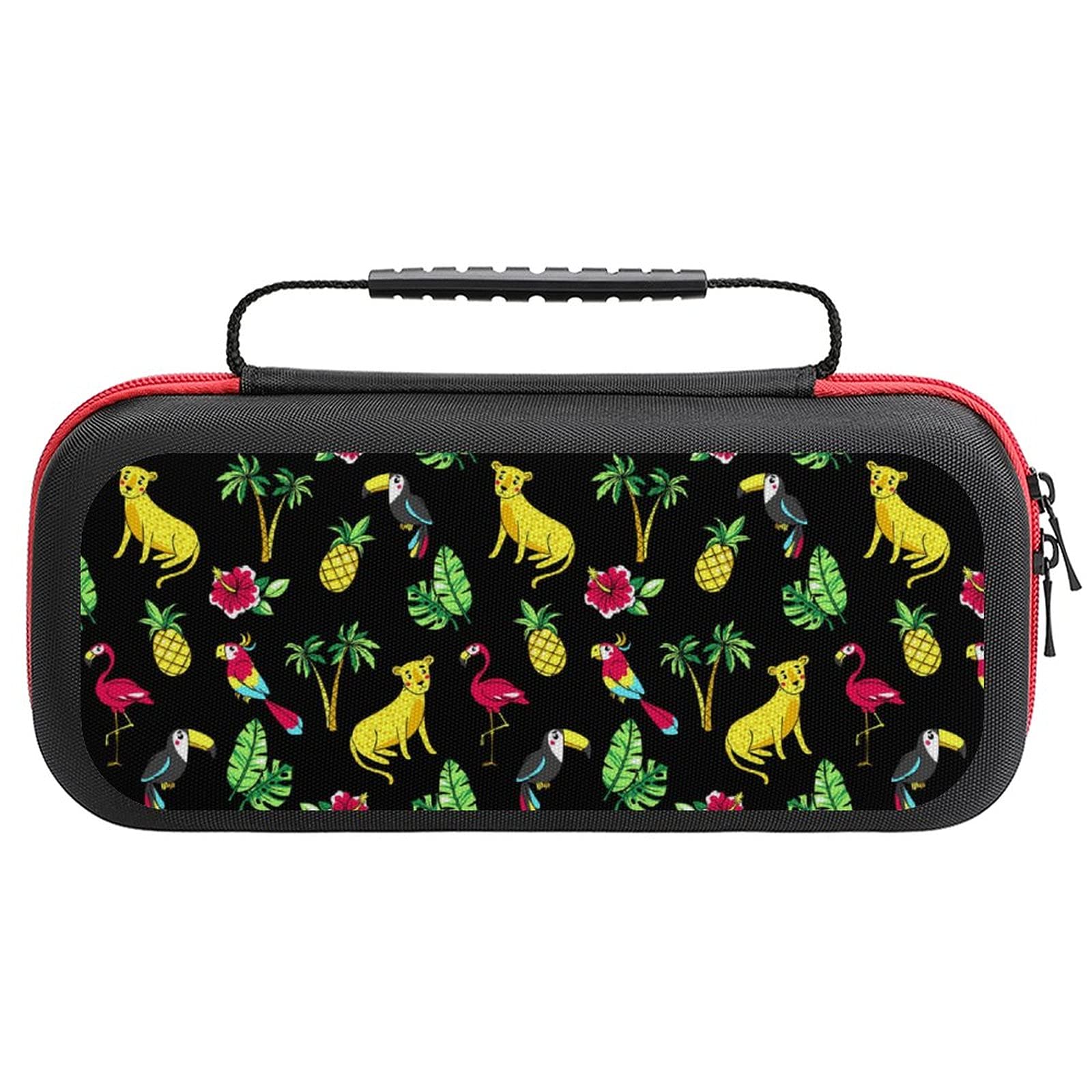 Leopard Flamingo Toucan Print Nintendo Switch Lite Carrying Case - Portable Travel Storage Bag for Switch Lite & Accessories - Perfect for Gaming On-The-Go, Commuting, and Travel Protection