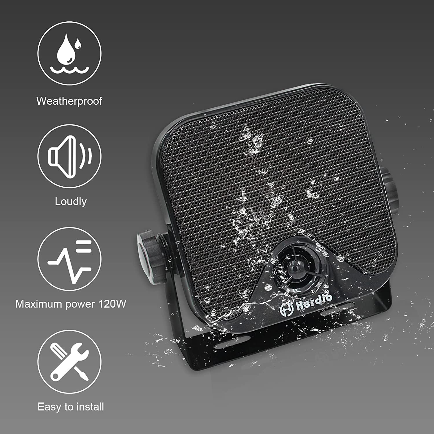 Herdio 4 Inch Waterproof Marine Speakers - Bluetooth Compatible, AM/FM Stereo Receiver for Polaris Ranger, Golf Cart, UTV, ATV, Motorcycle & Boat - Heavy Duty Powersports Audio System for Outdoor Adventures