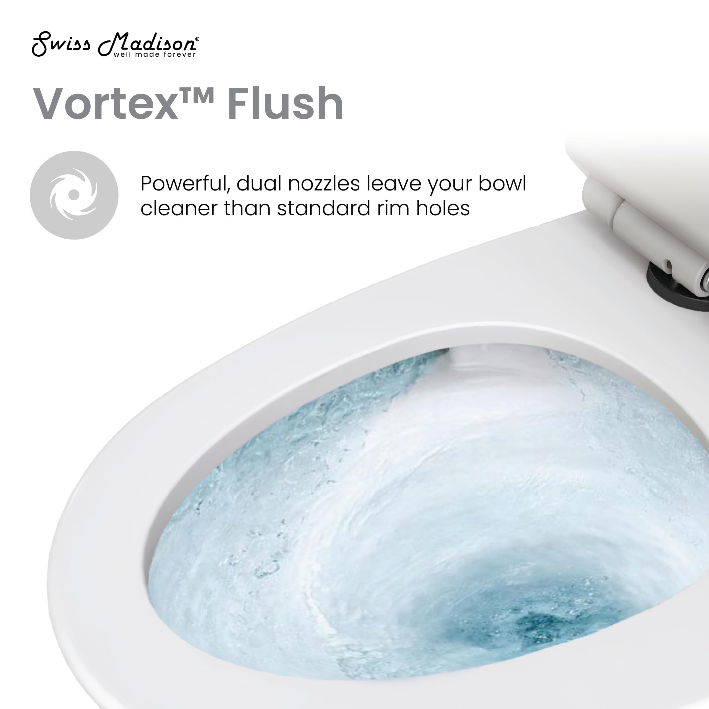 Swiss Madison St. Tropez SM-1T254HB Elongated One-Piece Toilet with Vortex Dual-Flush 1.1/1.6 GPF, Comfort Height Chair Seat, ADA Compliant, Glossy White Finish & Black Hardware - Perfect for Modern Bathrooms & Water-Efficient Homes
