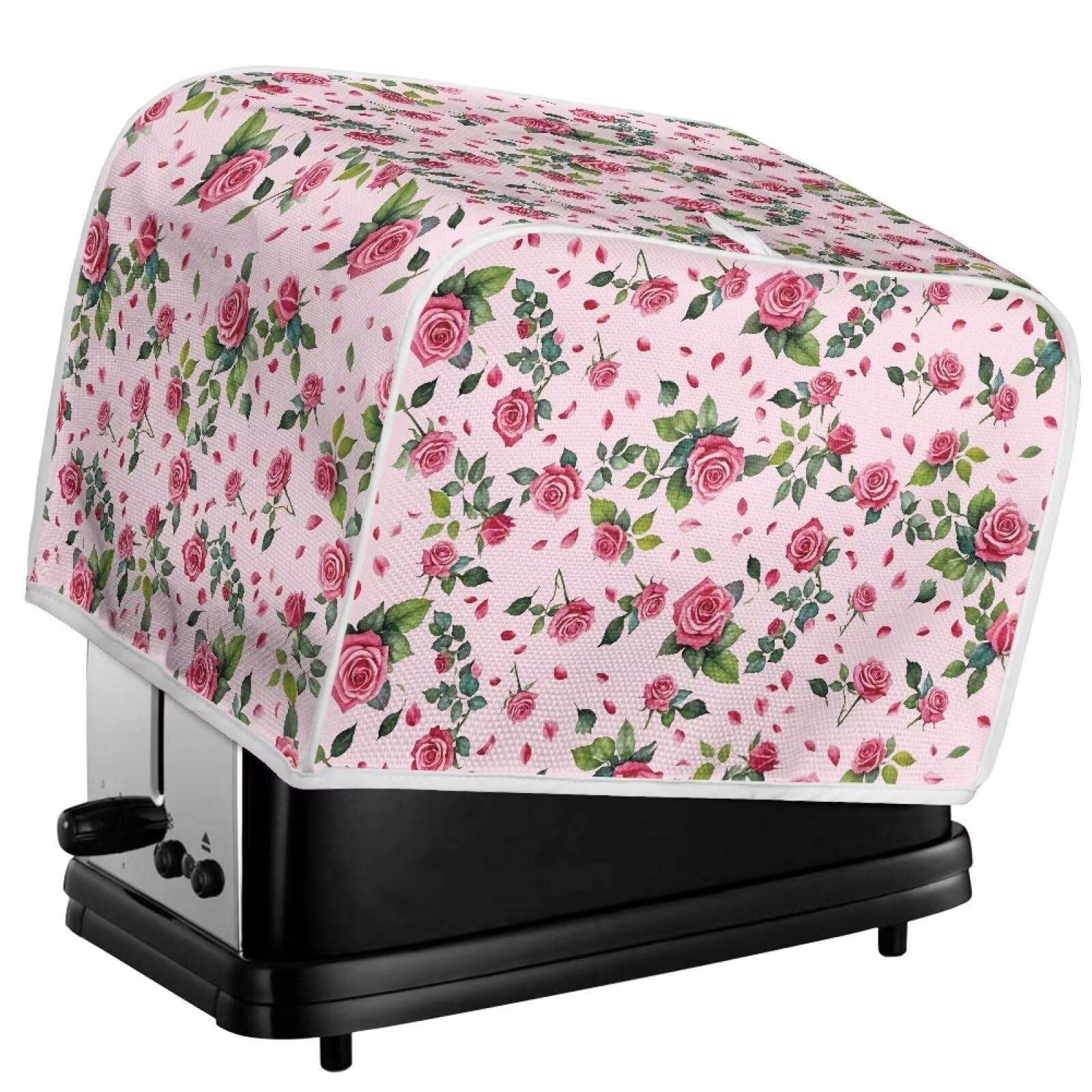 Xoenoiee Pink Rose Floral Print Toaster Cover & Bread Maker Cover - 4 Slice Kitchen Appliance Protector for Microwave, Toaster Oven - Valentine's Day Kitchen Accessories for Home Decor & Gift Giving