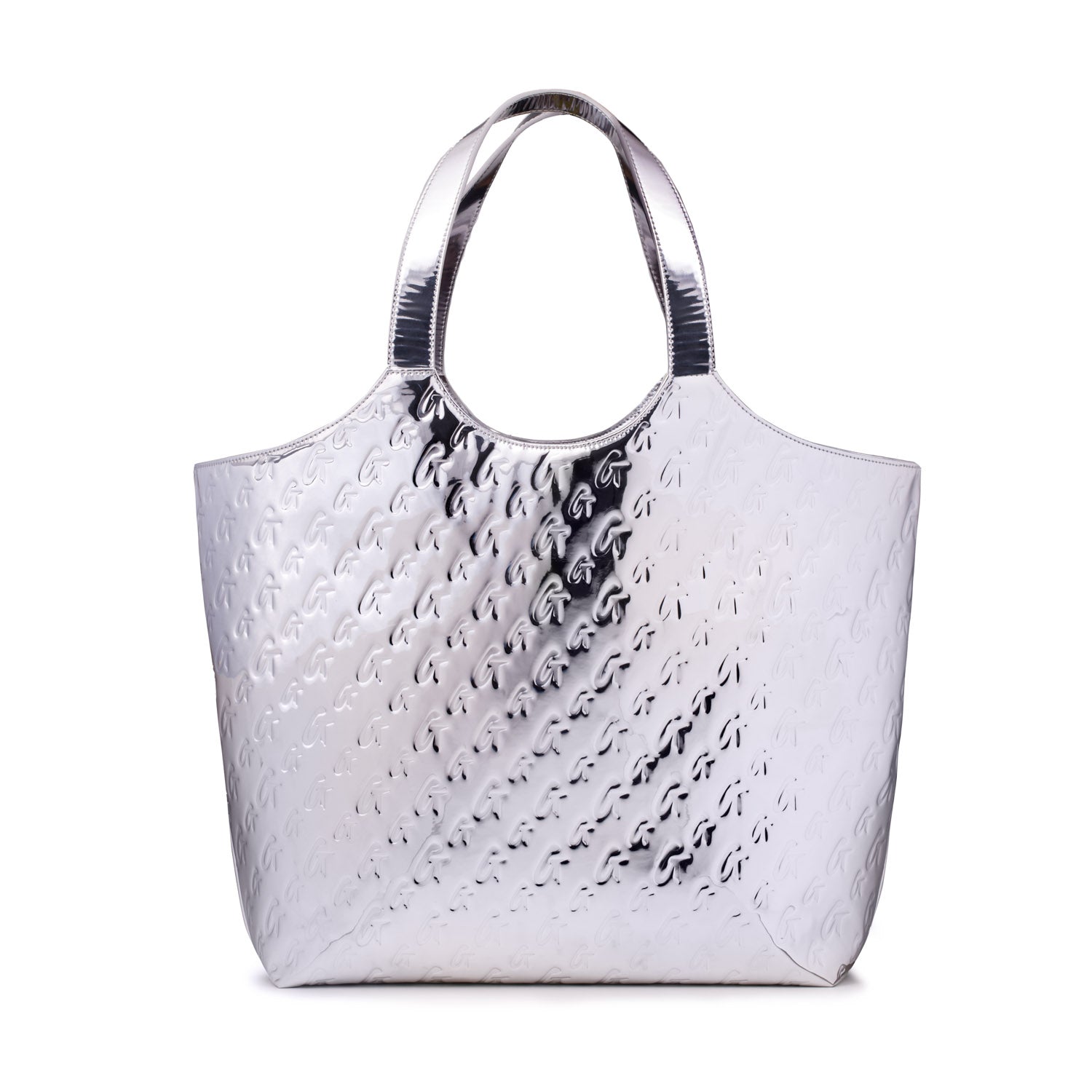 Metallic Monogram Maxi Tote Bag - Silver Shiny Large Handbag for Women | Perfect for Work, Travel, and Everyday Use
