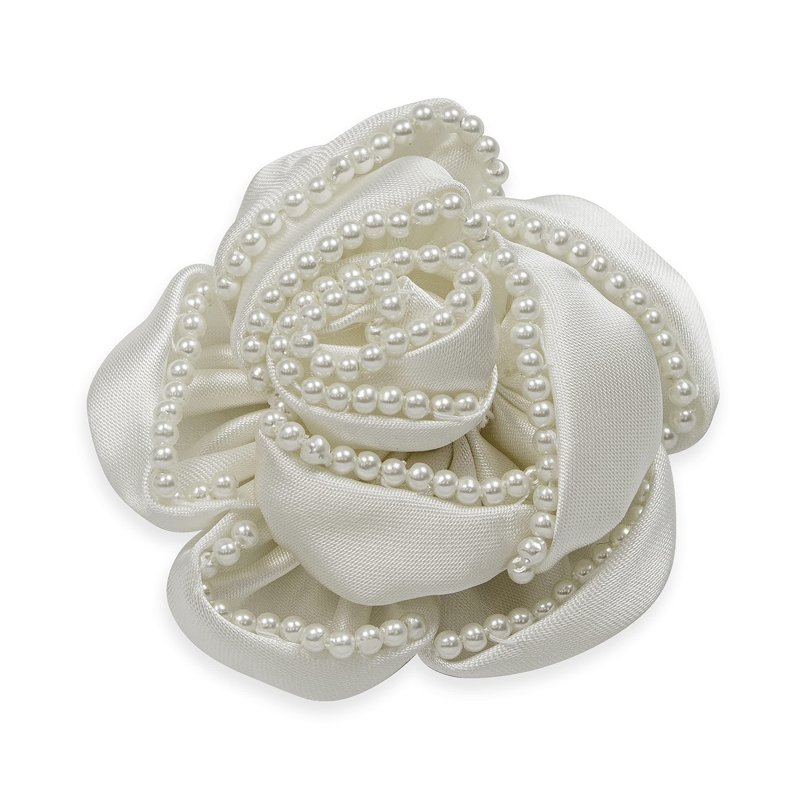 Vintage White Bridal Rose Applique with Pearl Edging - Perfect for Wedding Dresses, Veils, and DIY Craft Projects
