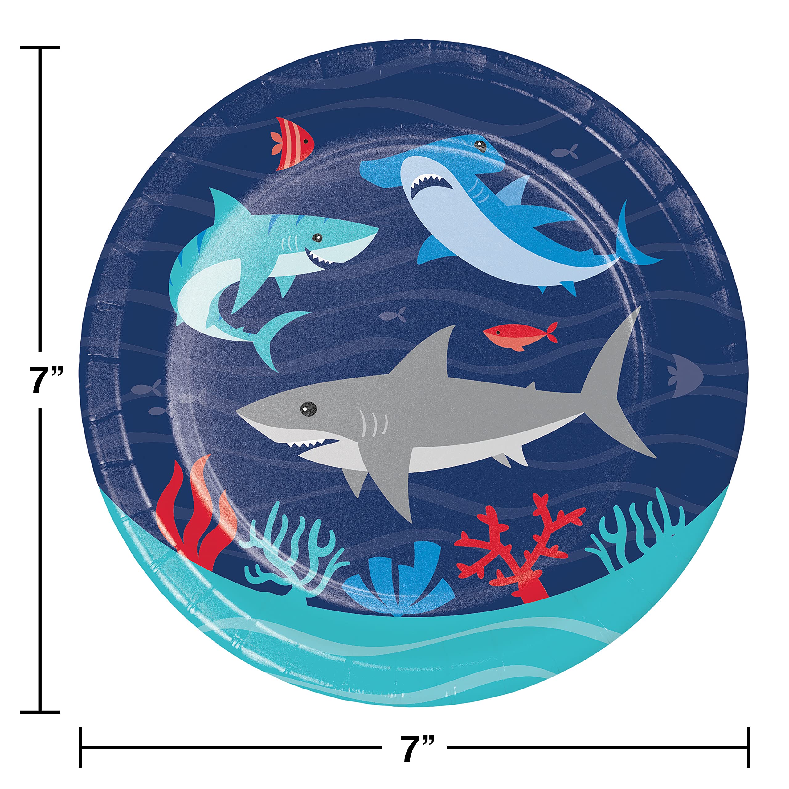 Creative Converting Shark Party Supplies - 70-Piece Set with Plates, Napkins & Balloon Decorations for Kids Birthday, Baby Shower & Ocean Theme Events