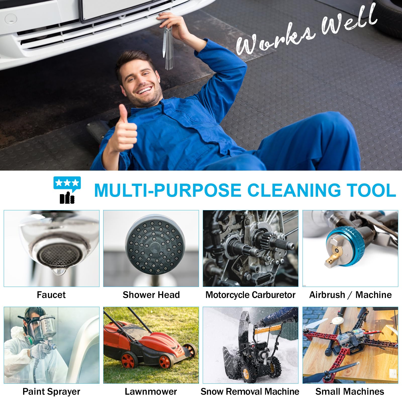 Herain Carburetor Cleaning Kit - 13-Piece Welding Tip Cleaner Set for Brake, Carburetor, Engine, Motorcycle & Welder Maintenance - Gas Orifice & Small Hole Cleaning Tool with Flat File - Ideal for Automotive Repair & DIY Projects