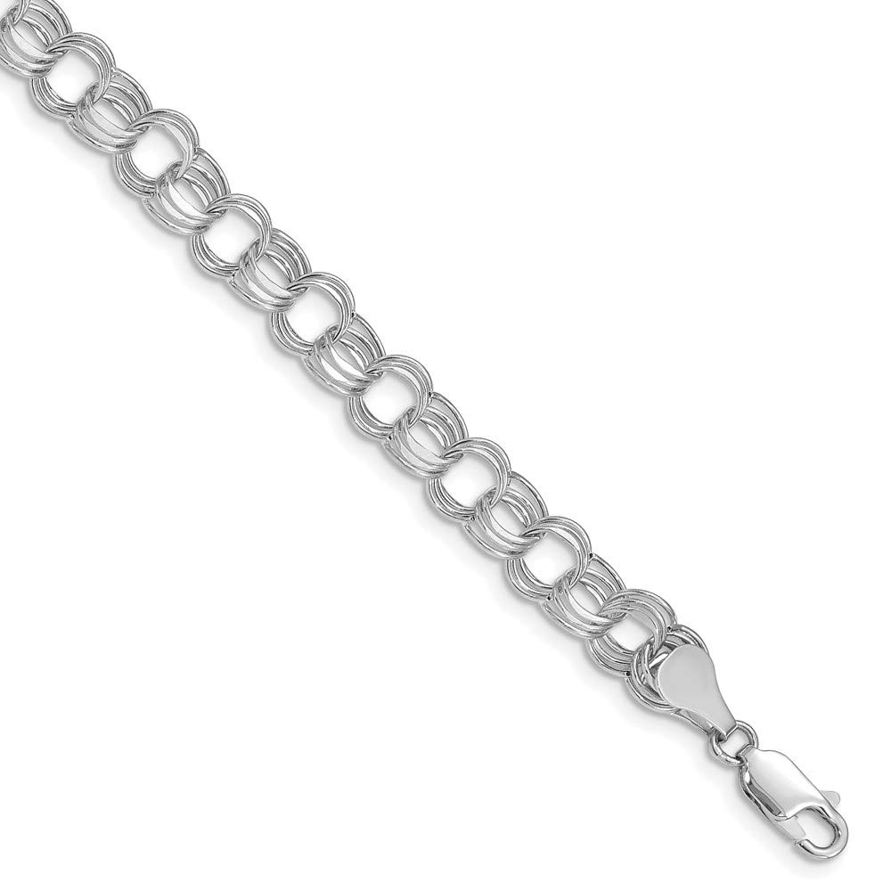 14K White Gold 7mm Triple Link Charm Pendant Bracelet for Women - 7.25 Inch Adjustable Chain - Elegant Jewelry Gift for Birthday, Anniversary & Special Occasions