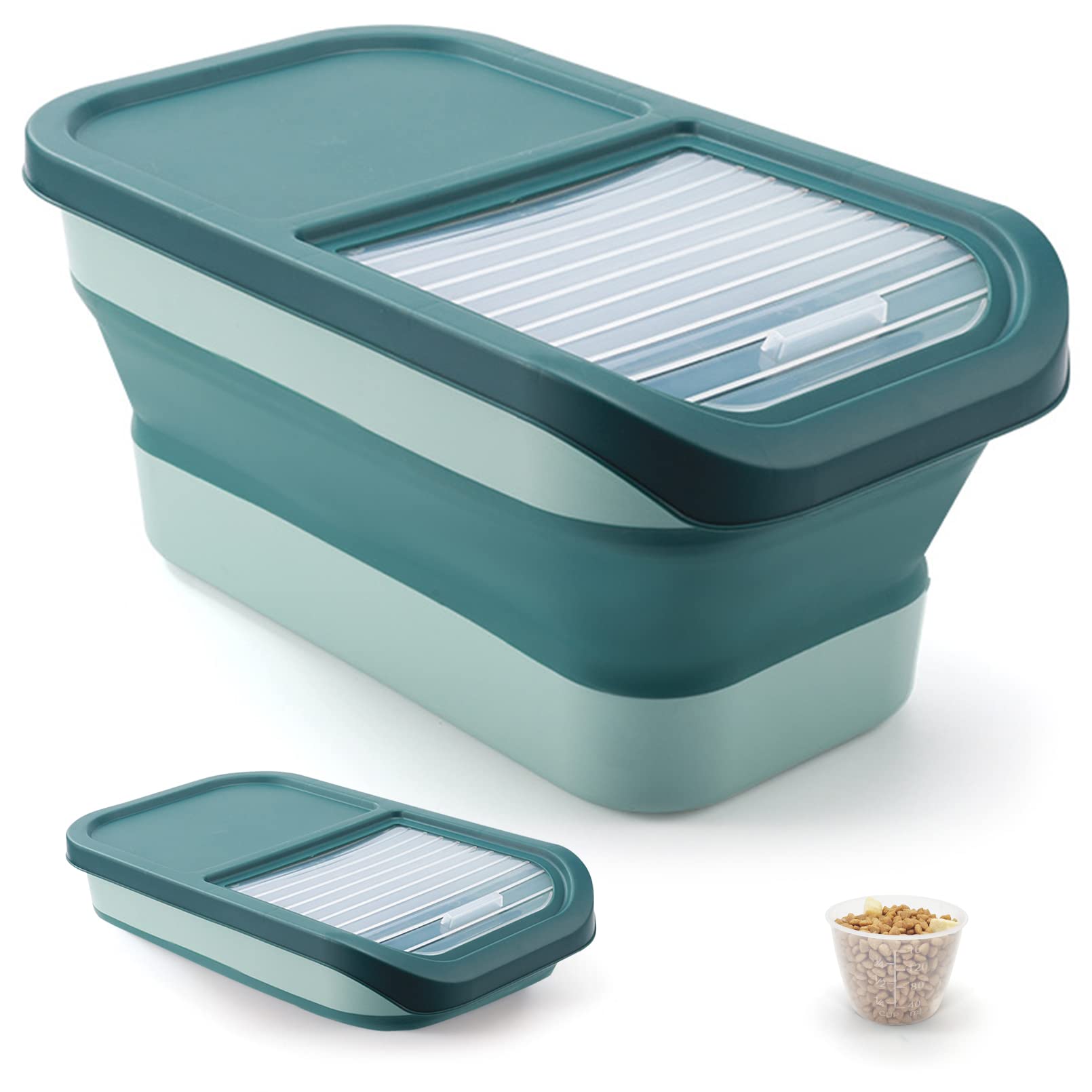 BNOSDM Foldable Airtight Pet Food Storage Container with Transparent Sliding Lid - Plastic Bin for Dog, Cat & Bird Food, Rice, Flour - Ideal for Kitchen, Pantry & Travel Organization
