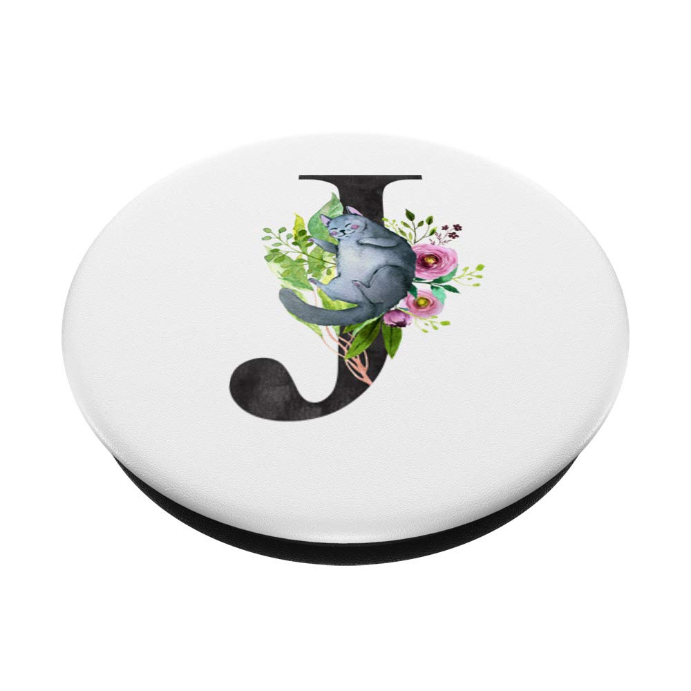 J Letter Rose Flowers Watercolor Monogram for Cat Lovers - Personalized Pet Name Initial Necklace - Perfect for Birthdays, Anniversaries & Gifts