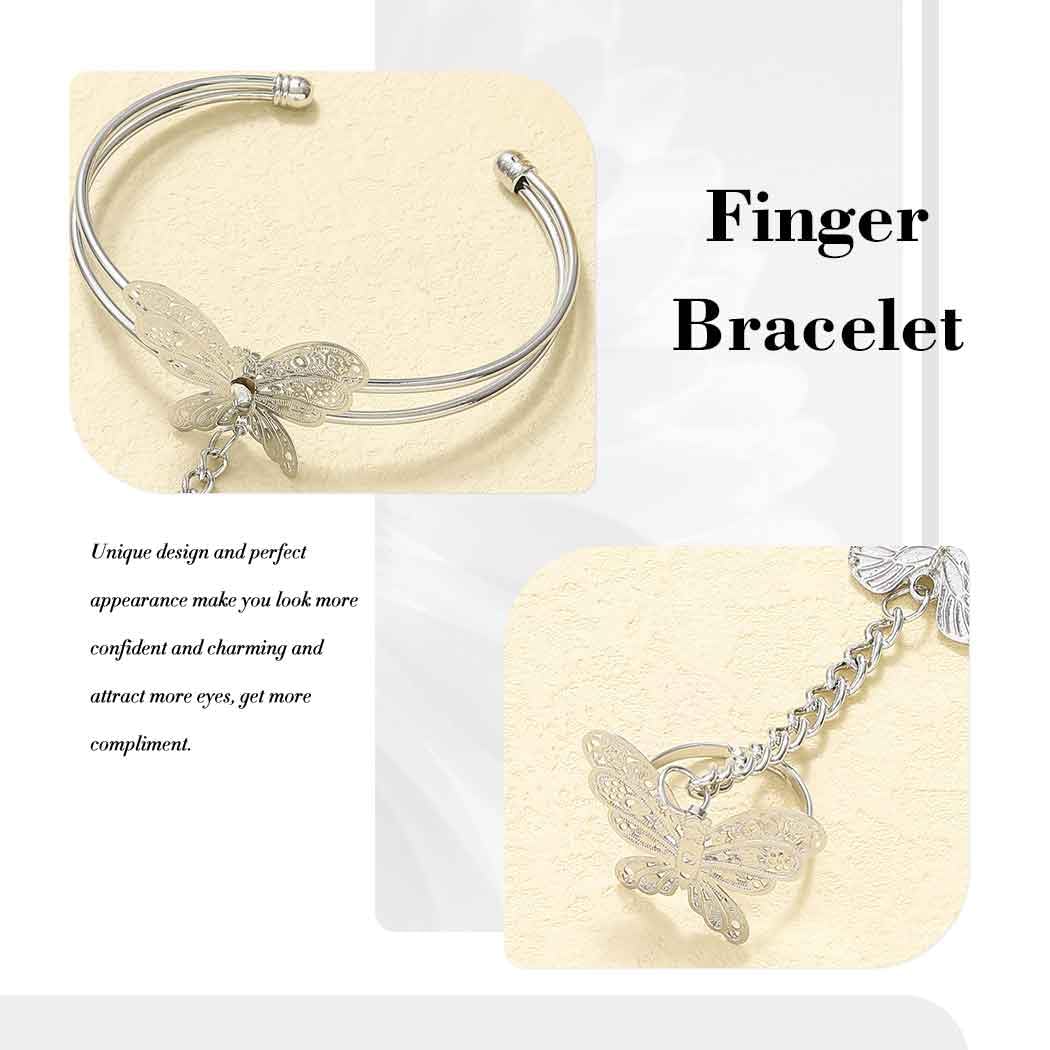 Boho Butterfly Hand Chain Bracelet - Adjustable Silver Finger Ring Bracelet for Women - Elegant Hand Jewelry for Parties, Weddings & Boho Fashion (1PCS)