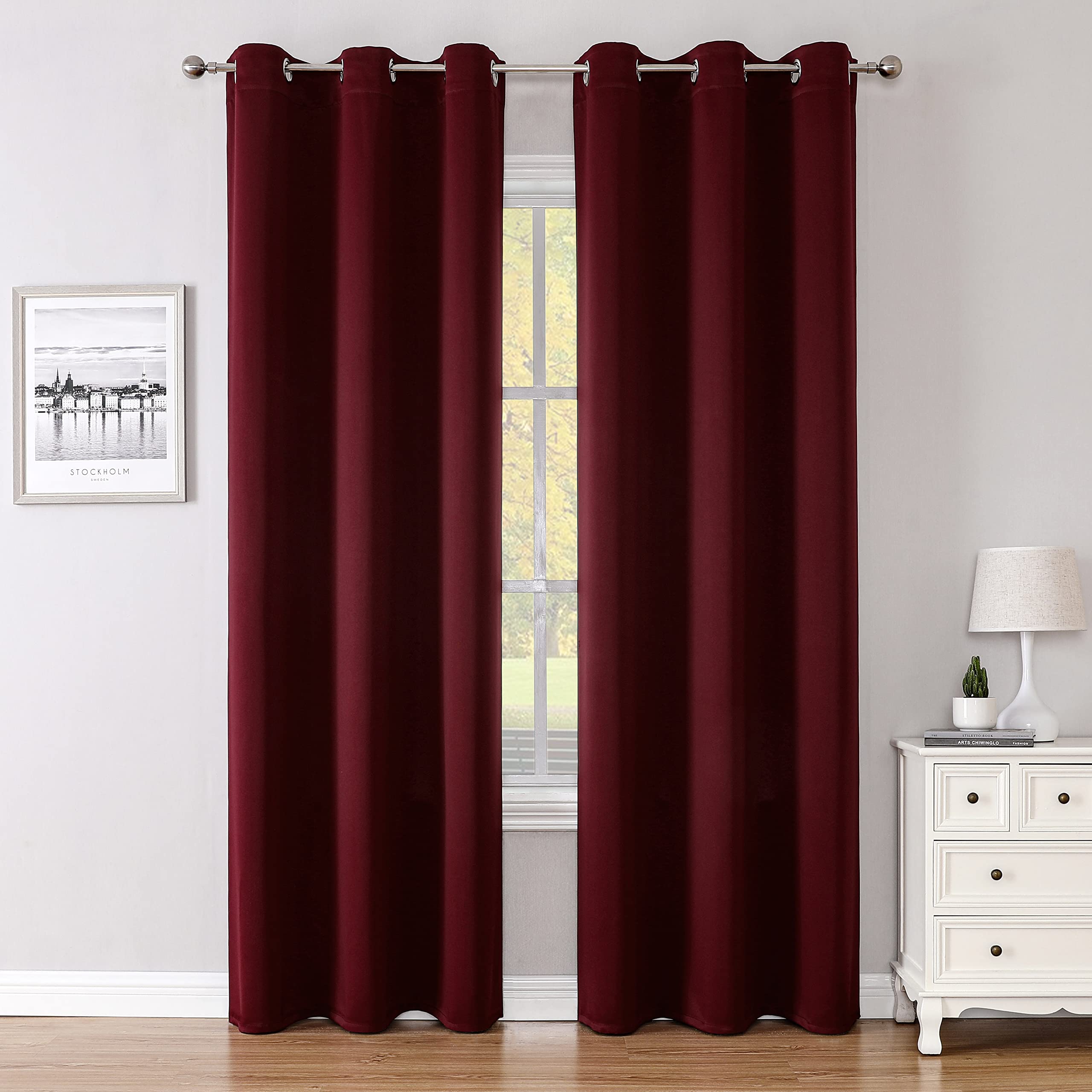 Blackout Curtains 84 Inch Thermal Insulated Room Darkening - Apriko Burgundy Red Grommet Top Window Drapes (2 Panels, 42x84 Inch) for Bedroom, Living Room & Nursery - Blocks Light & Noise, Energy Efficient