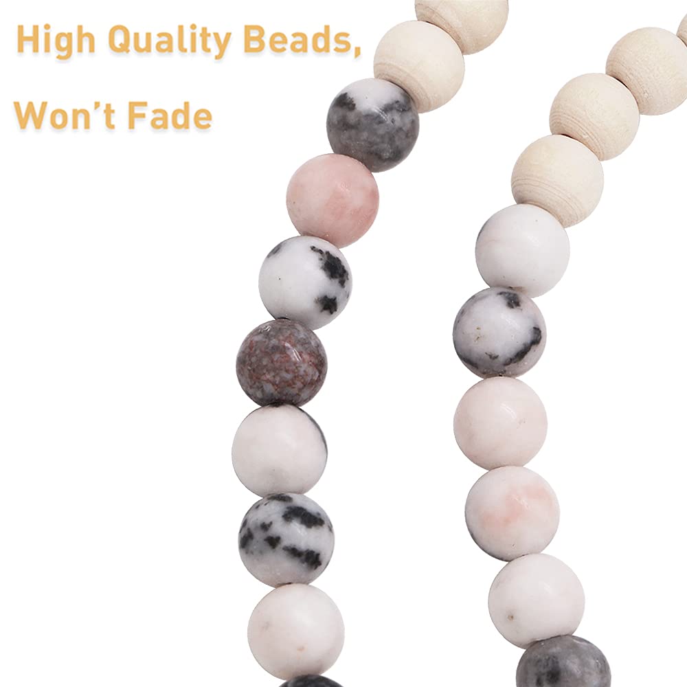 Wooden Beaded Lanyard for ID Badges & Keys - Pink Zebra Jasper - Office & Event Use