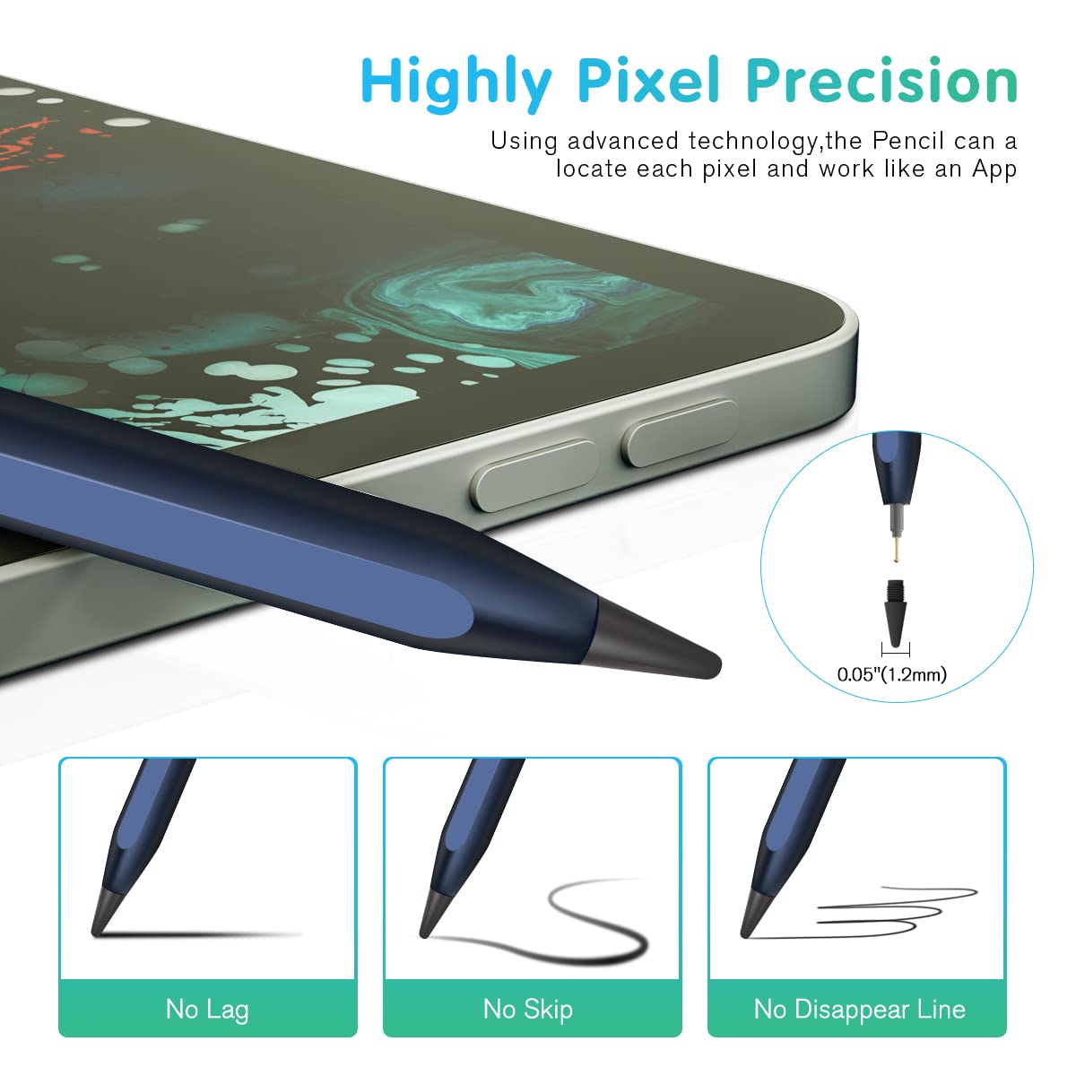 Premium Stylus Pen for iPad 10th & 9th Generation - Active Pencil with Palm Rejection Technology | Compatible with 2018-2023 iPad Models (10/9/8/7/6th Gen, Pro 12.9