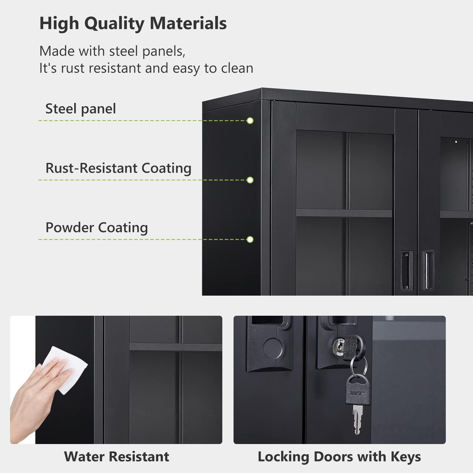 Metal Storage Cabinet with Glass Doors - Adjustable Shelves & Lockable Display for Home, Living Room, Hallway | Modern Sideboard & Bookcase for Collectibles, China, Decor