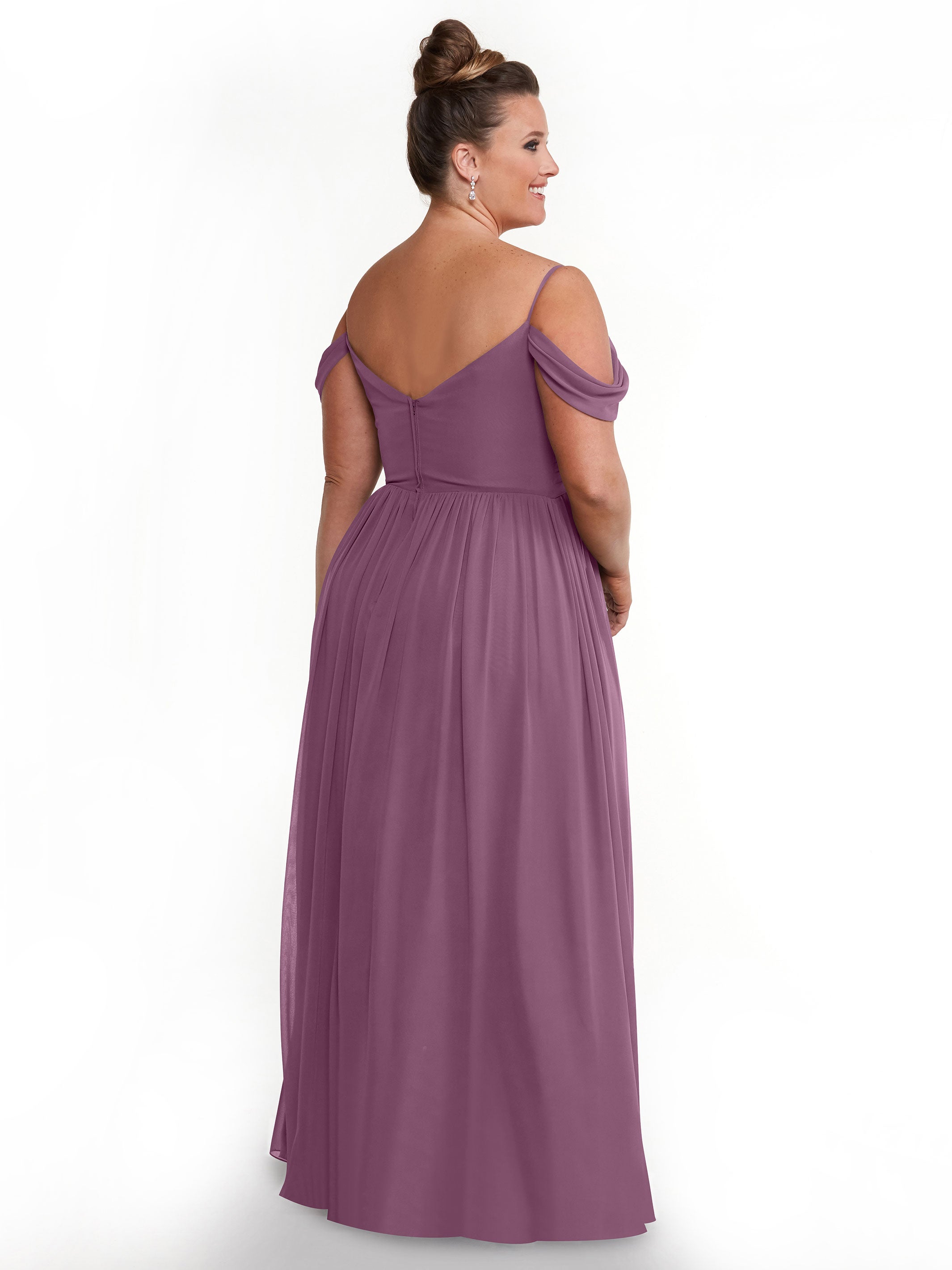 Elegant Off-the-Shoulder Chiffon Bridesmaid Dress with Spaghetti Straps - Flowy A-Line Formal Gown for Weddings, Parties & Special Occasions