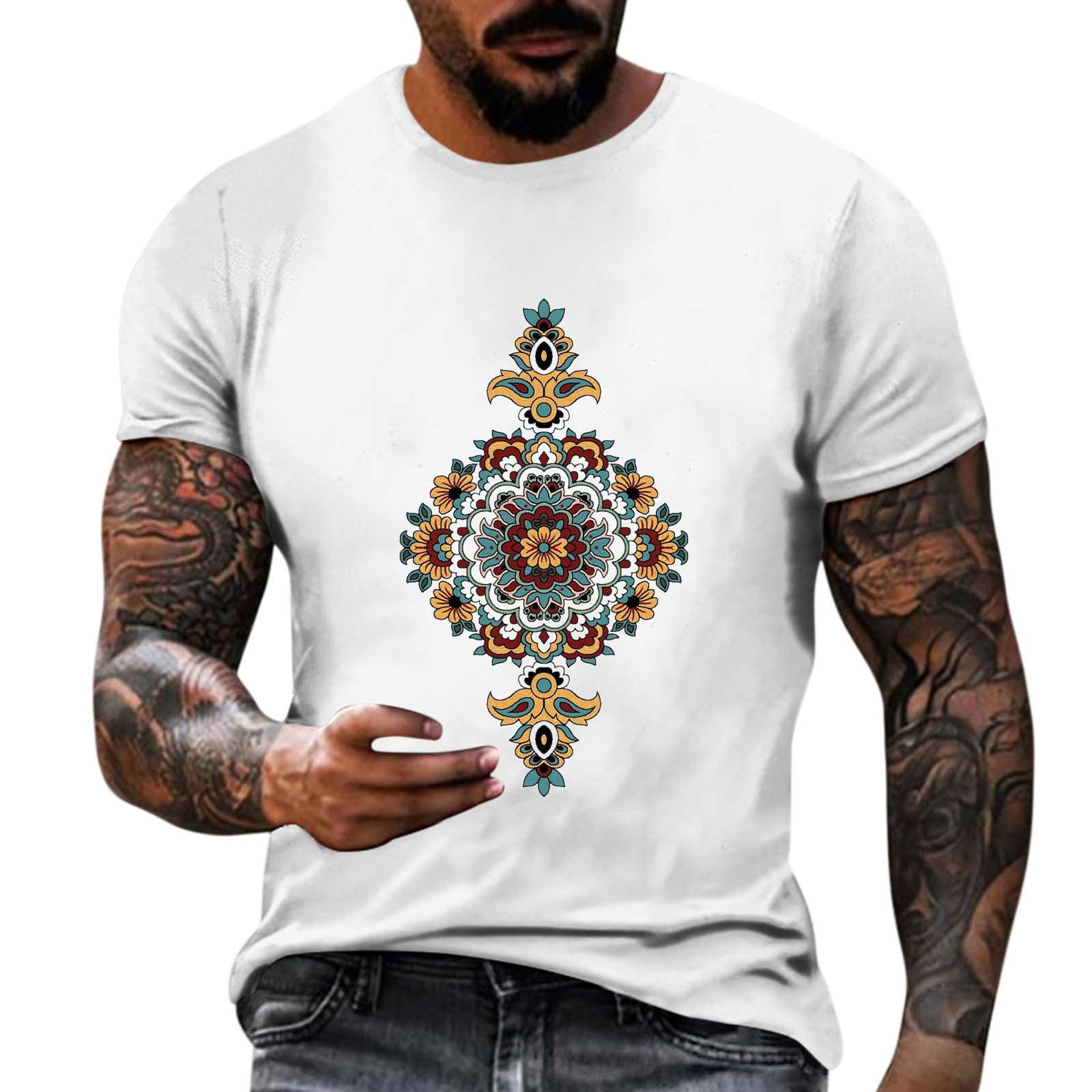 BEUU Men's Short Sleeve T-Shirts - 3D Ethnic Boho Print Crewneck Casual Tees for Summer, Workout & Athletic Muscle | Gym, Streetwear, Travel & Everyday Wear