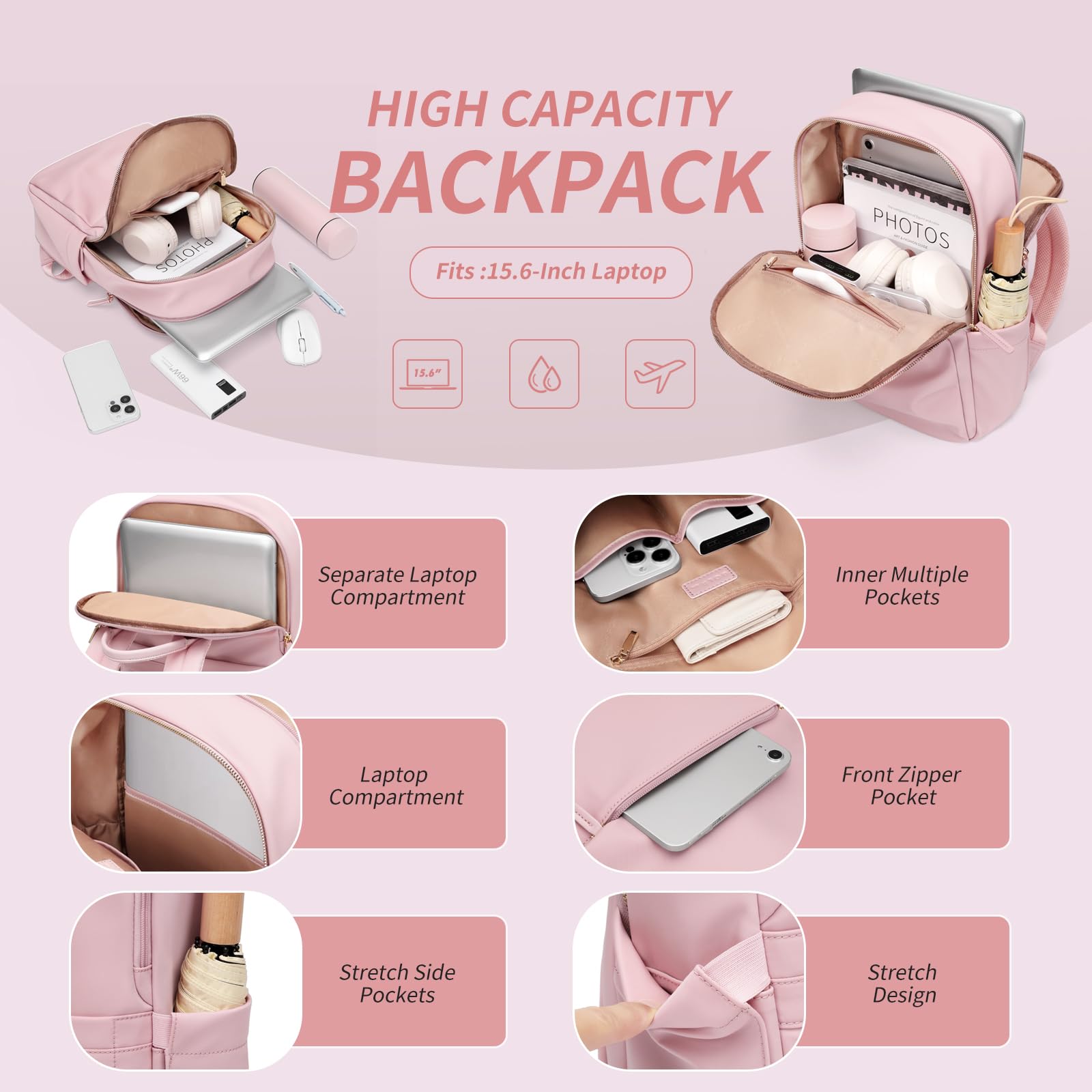 GOLF SUPAGS Women's Laptop Backpack with Dedicated 15.6 Inch Laptop Compartment - Stylish Work Backpack for Office, Travel & College - Perfect for Business Trips, Commuting & Campus Life