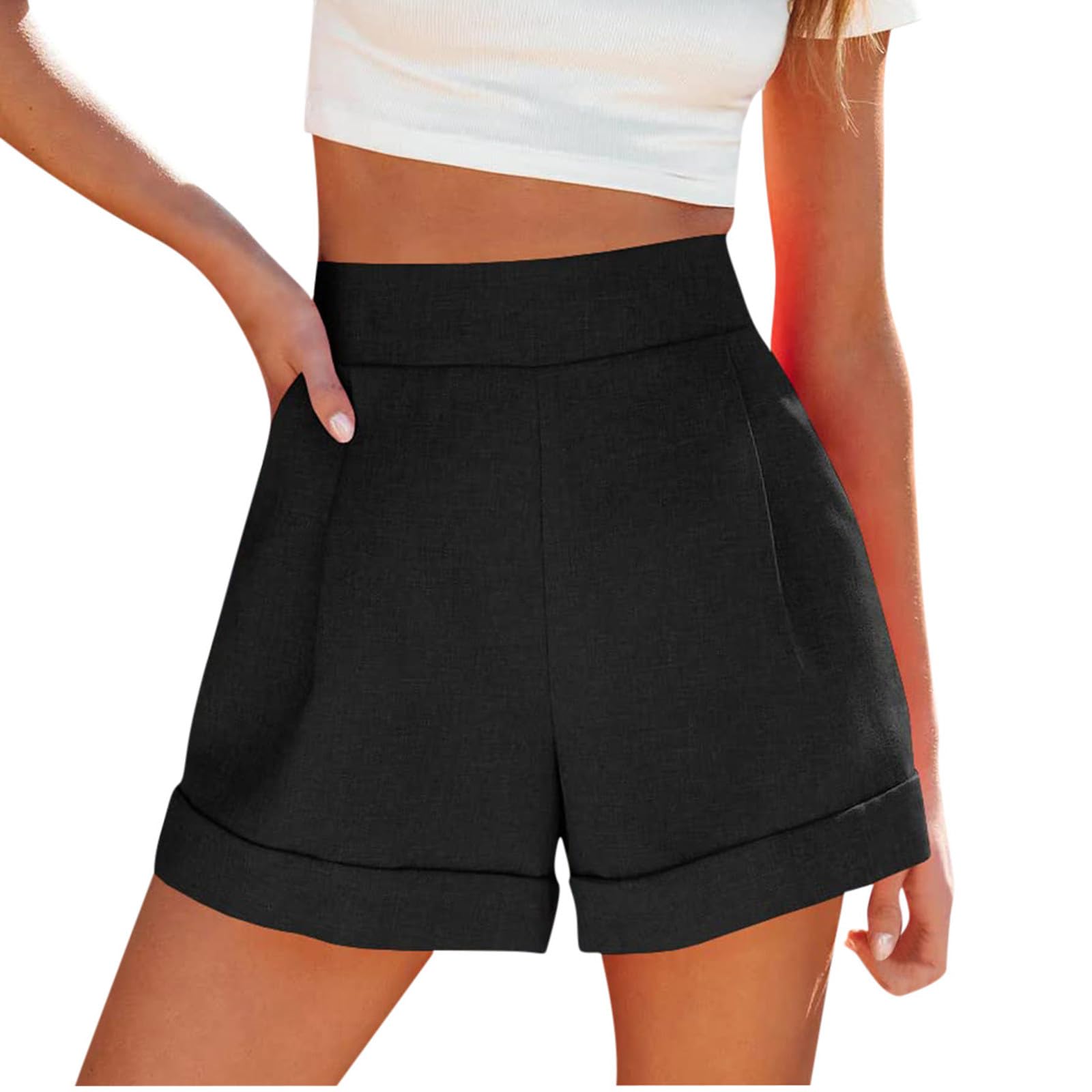 Women's Cotton Linen High Waist Lounge Shorts - Comfy Summer Casual Wear for Home & Travel