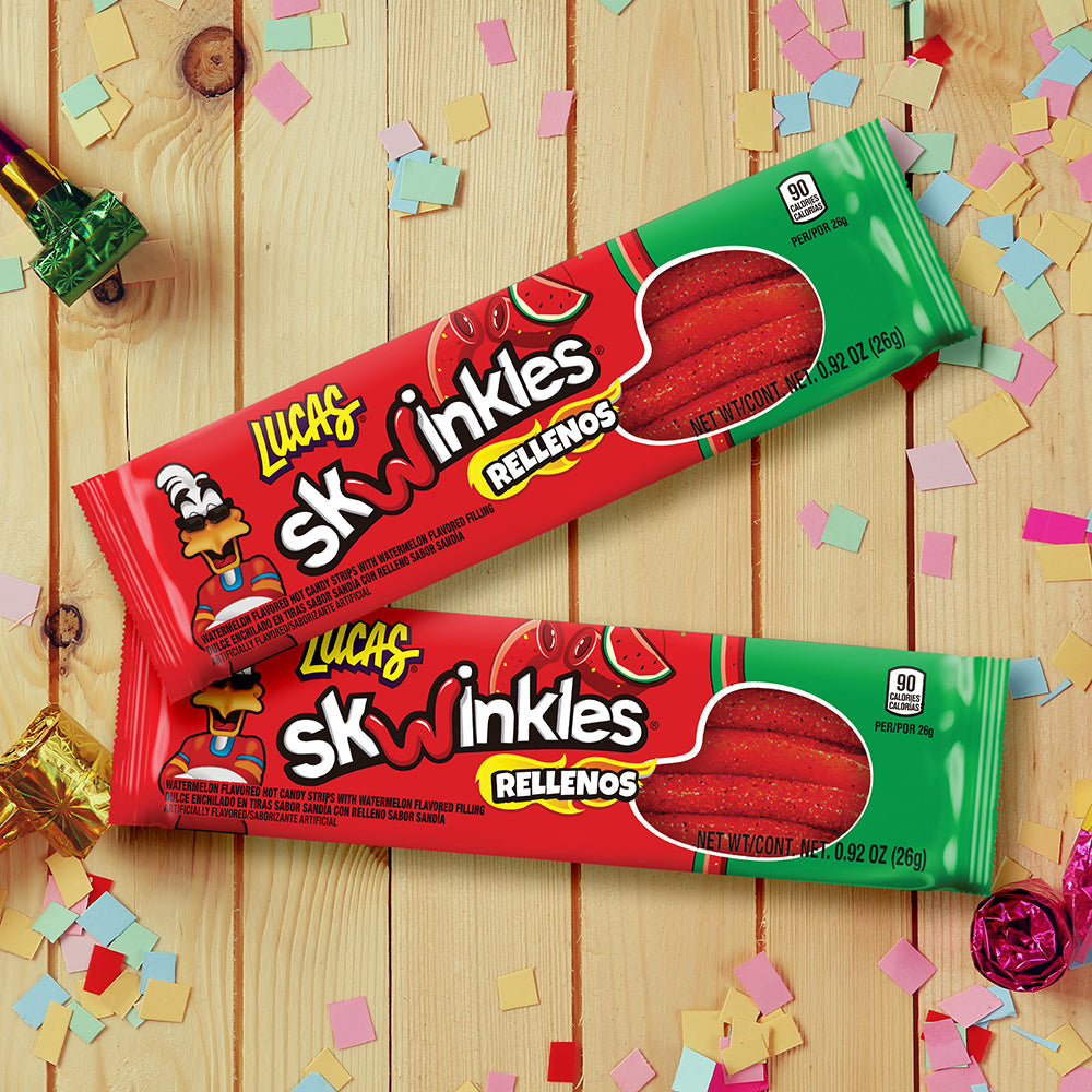 Lucas Relleno Skwinkle Watermelon Candy | 12 Count Box | Mexican Candy for Parties, Snacks & Gifts