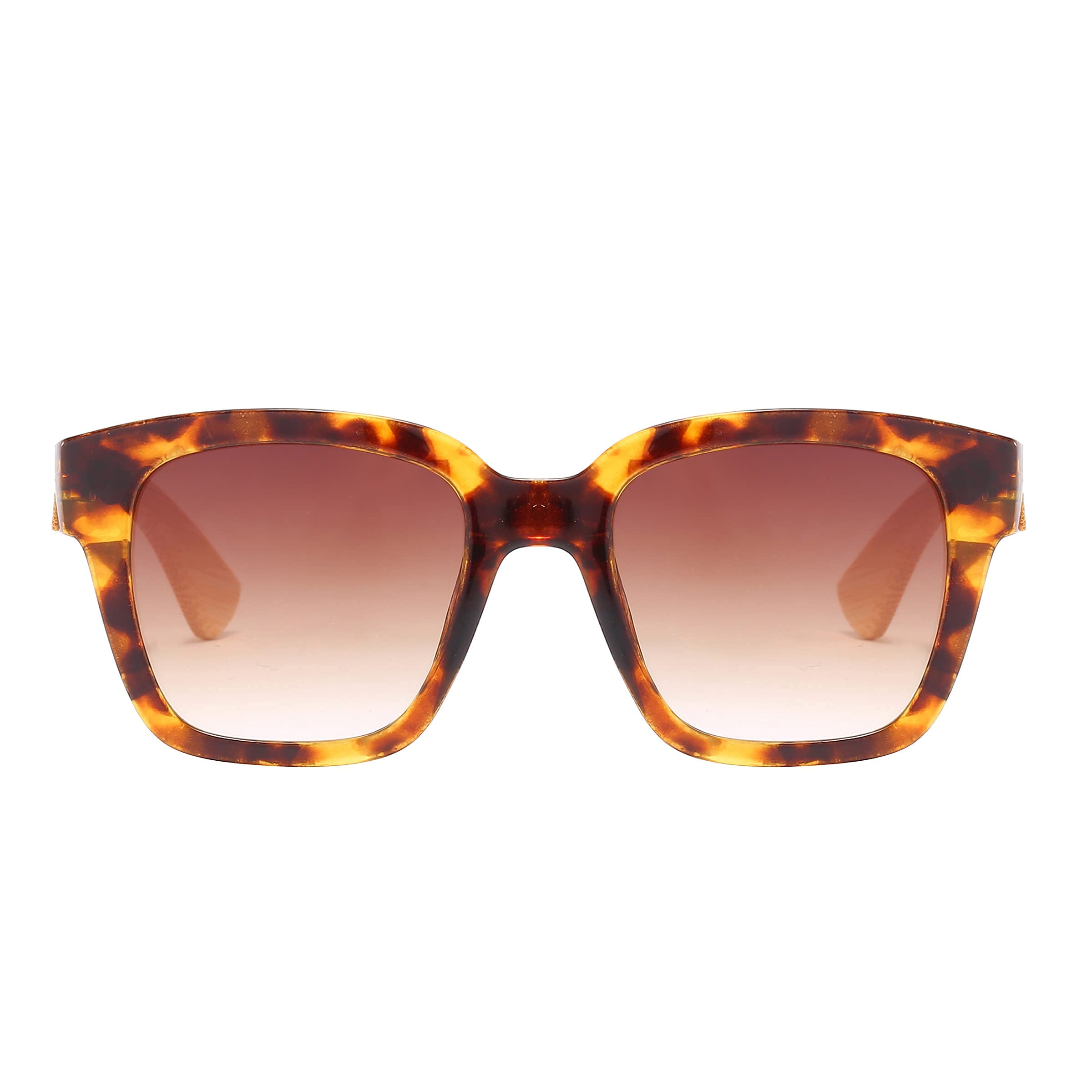 Piranha Square Sunglasses for Women - Demi Frame, Sustainable Bamboo Temples & Gradient Brown Lenses | UV Protection, Fashion Accessory for Beach, Driving & Outdoor Activities