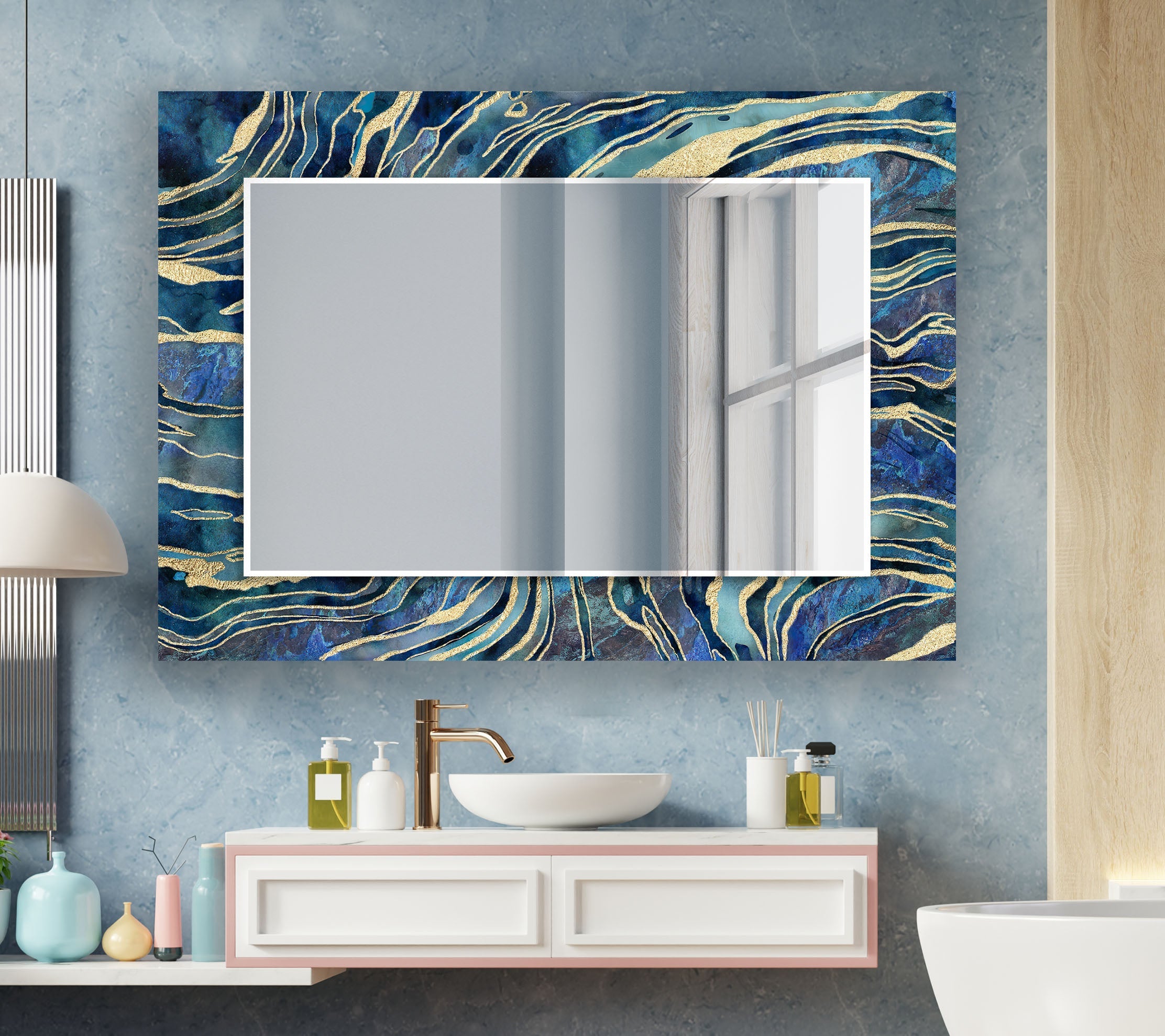 Stylish Blue & Navy Blue Wall Mirror - Modern Decorative Home Accent for Living Room, Bedroom, or Bathroom