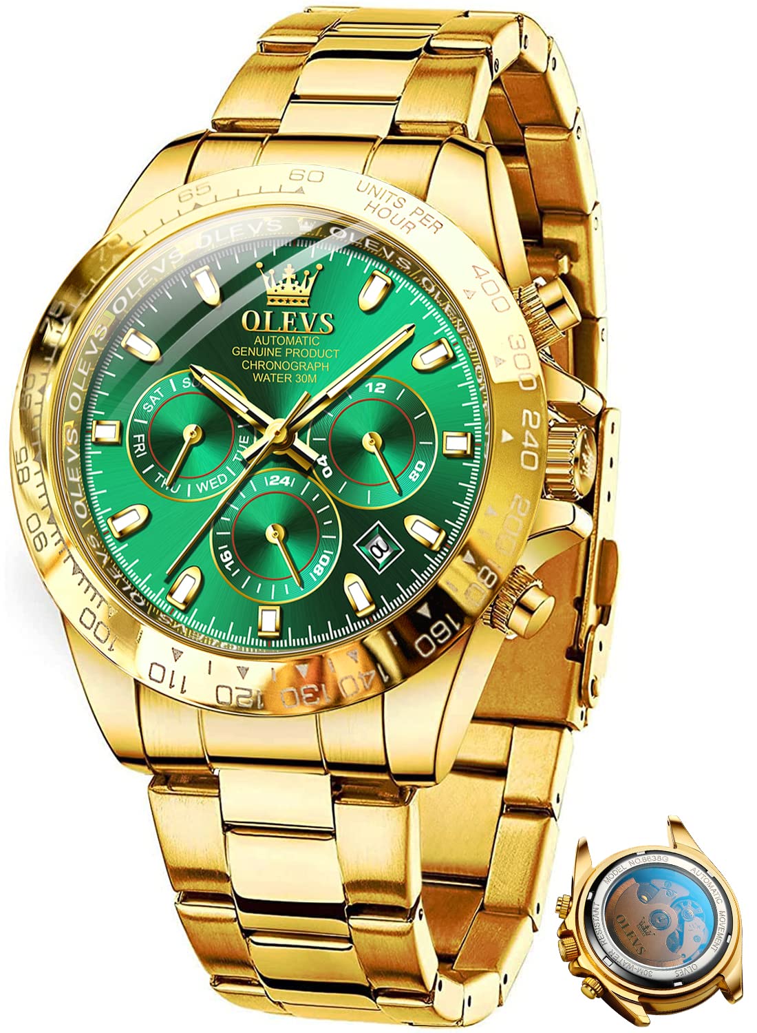 OLEVS Automatic Gold Watches for Men - Luxury Classic Stainless Steel Calendar Luminous Waterproof Watch - Perfect for Business, Formal Events & Everyday Wear