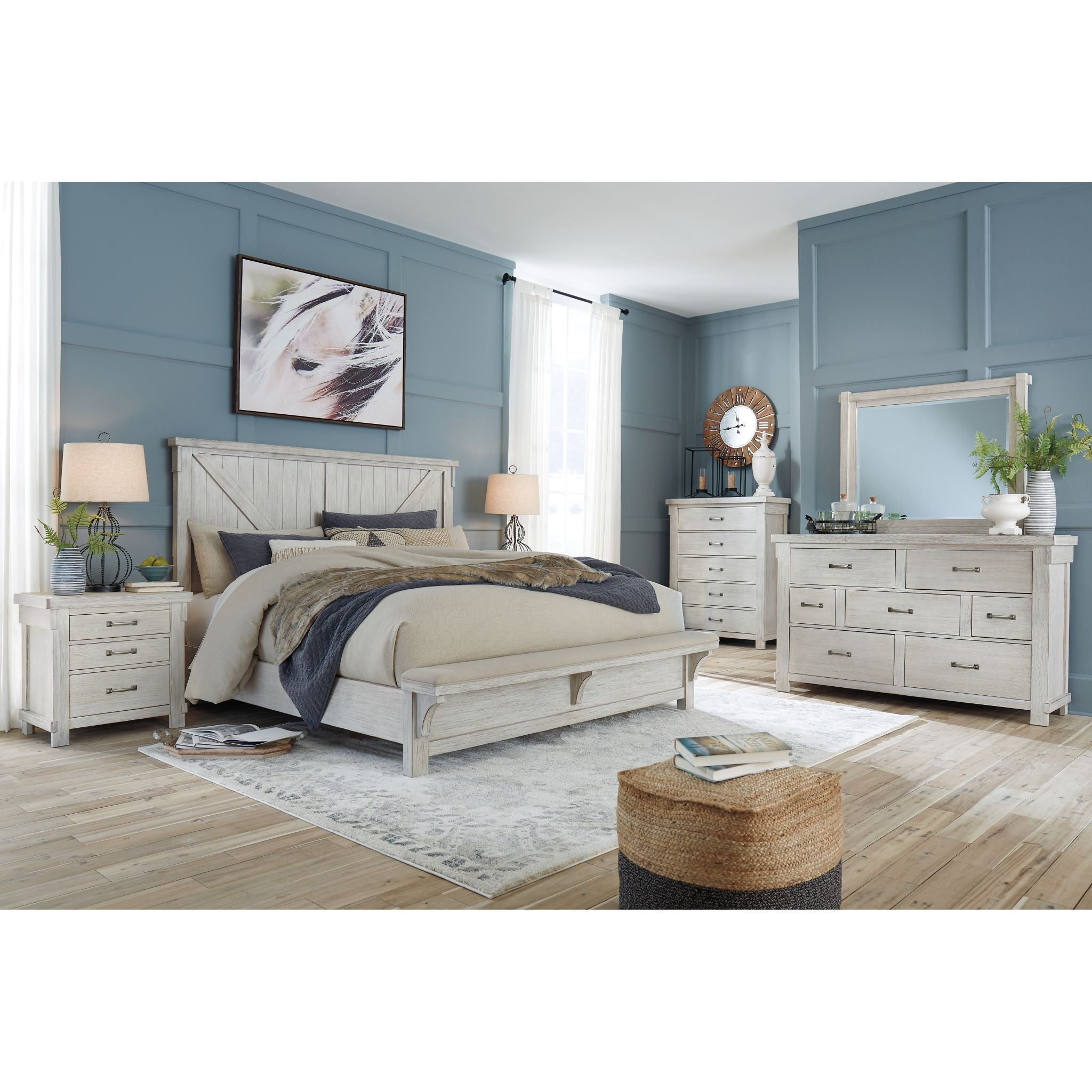 Brashland 5-Piece Bedroom Furniture Set - Queen Size Bed Frame, Nightstand & Dresser - Perfect for Master Bedroom or Guest Room Decor
