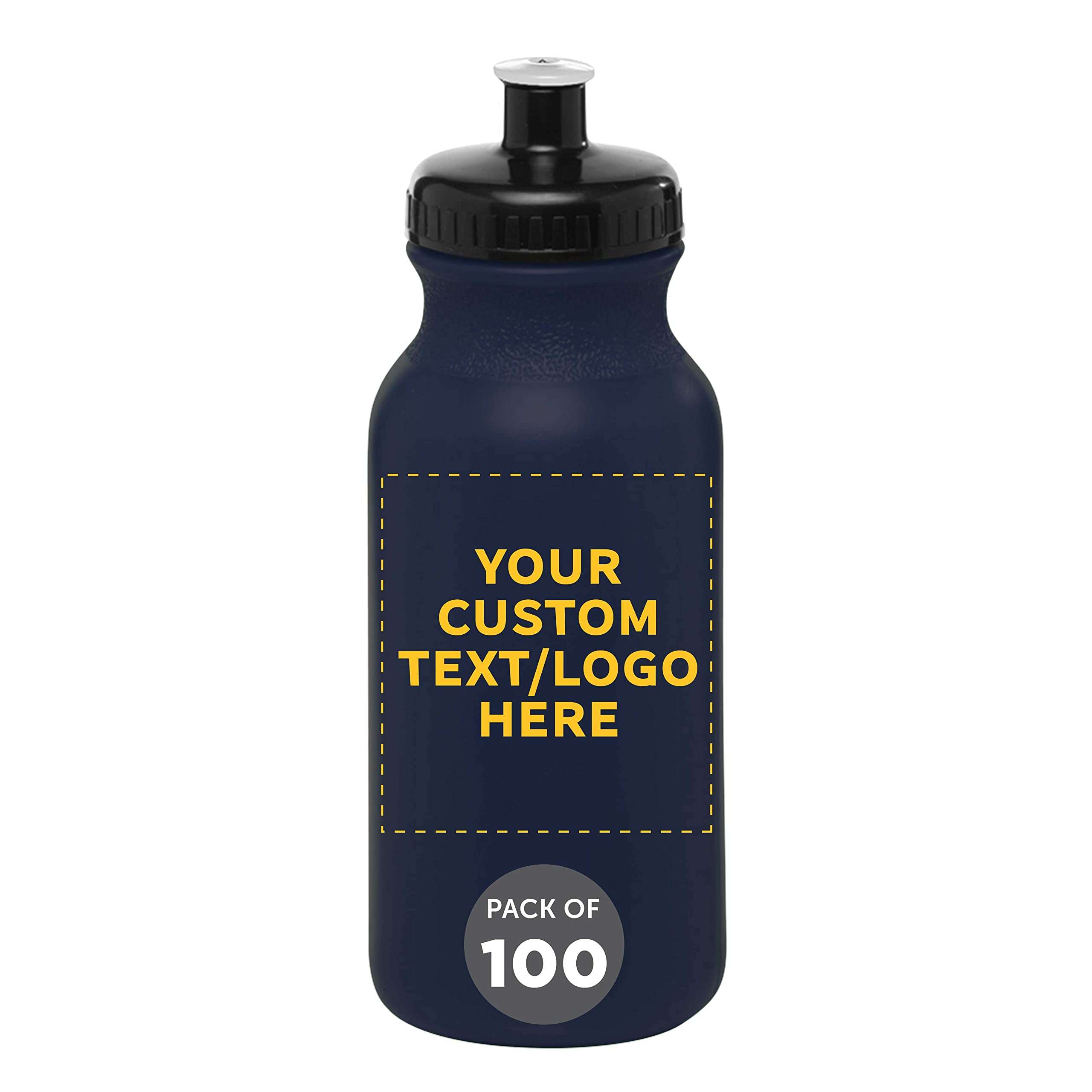 Custom 20 oz. Water Bottles with Push Cap - Bulk Pack of 100 Personalized Sport Bottles - Navy Blue Hydration for Gym, Hiking, Camping & Outdoor Activities - Ideal for Team Sports, Corporate Events & School Promotions