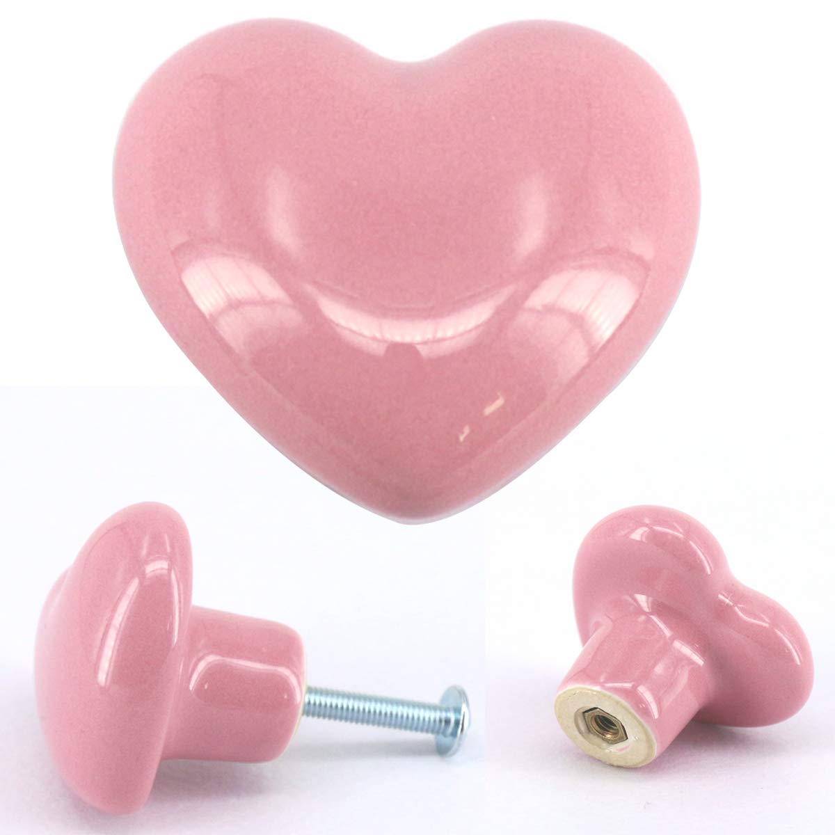 8PCS Ceramic Drawer Knobs for Kids Room - Pink Heart Shaped Cabinet Handles, Dresser & Wardrobe Pulls - Durable & Safe for Nursery, Bedroom Furniture Decor