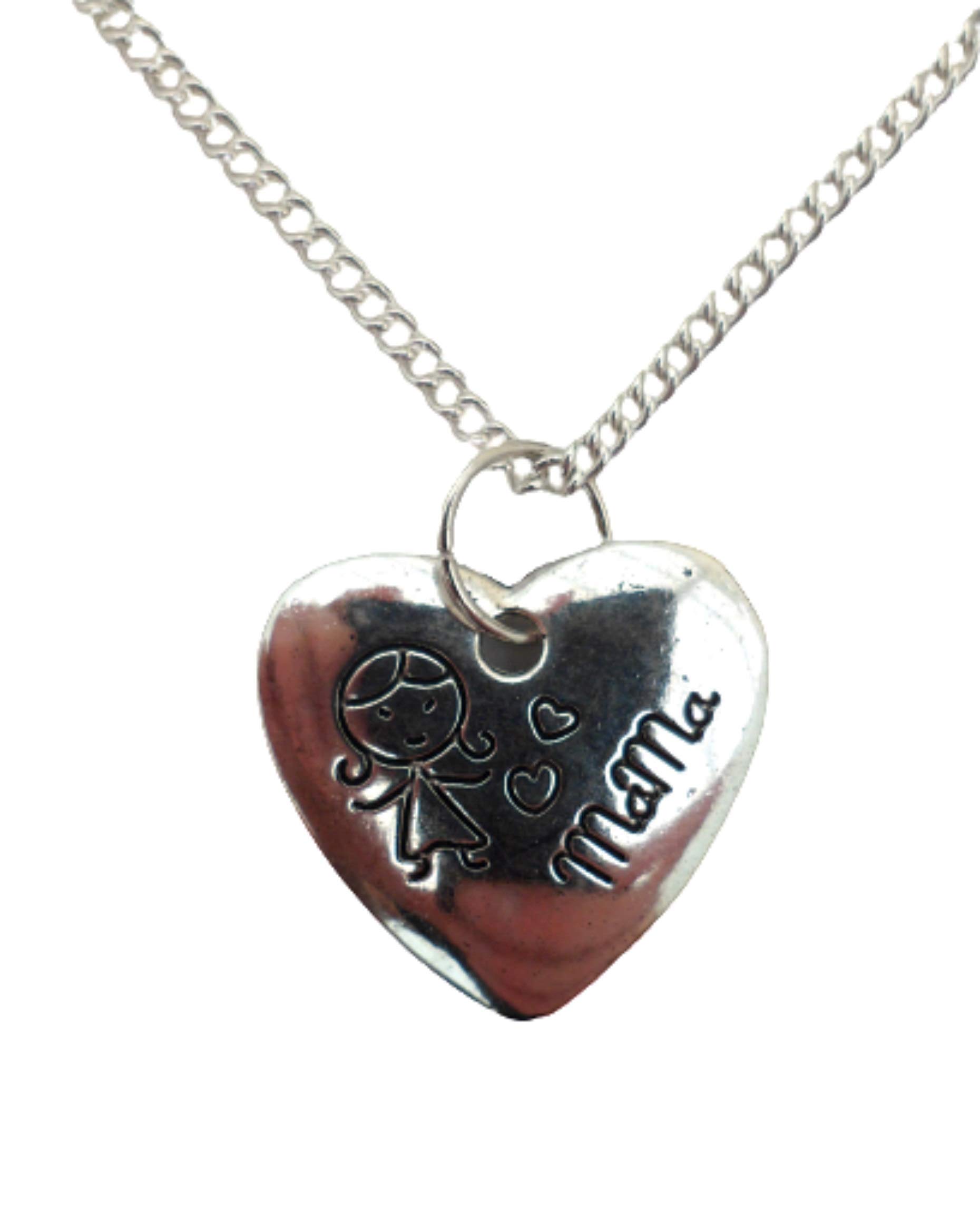 Sterling Silver Plated Necklace with Mama Love Heart Charm Pendant - Perfect Gift for Mother's Day, Birthday & Anniversary