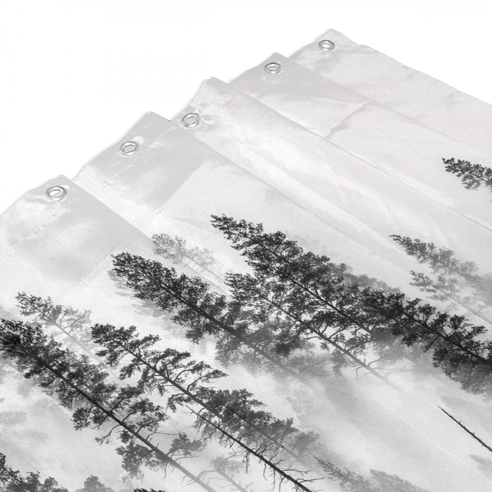 Misty Forest Tree Foggy Shower Curtain - Waterproof Bathroom Decor with Hooks 72x72 Inch - Nature Scenery Landscape Design for Bathtub & Shower - Perfect for Spa-Like Relaxation & Modern Bathroom Aesthetics