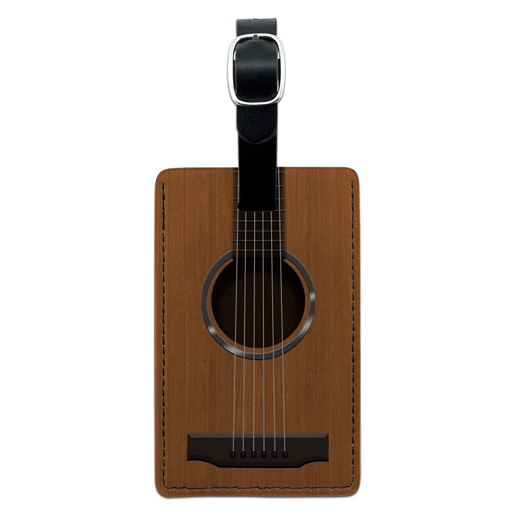 Premium Leather Luggage Tag for Suitcases & Carry-Ons - Customizable ID Card Holder with Guitar String Design - Perfect for Travel, Business Trips & Music Lovers