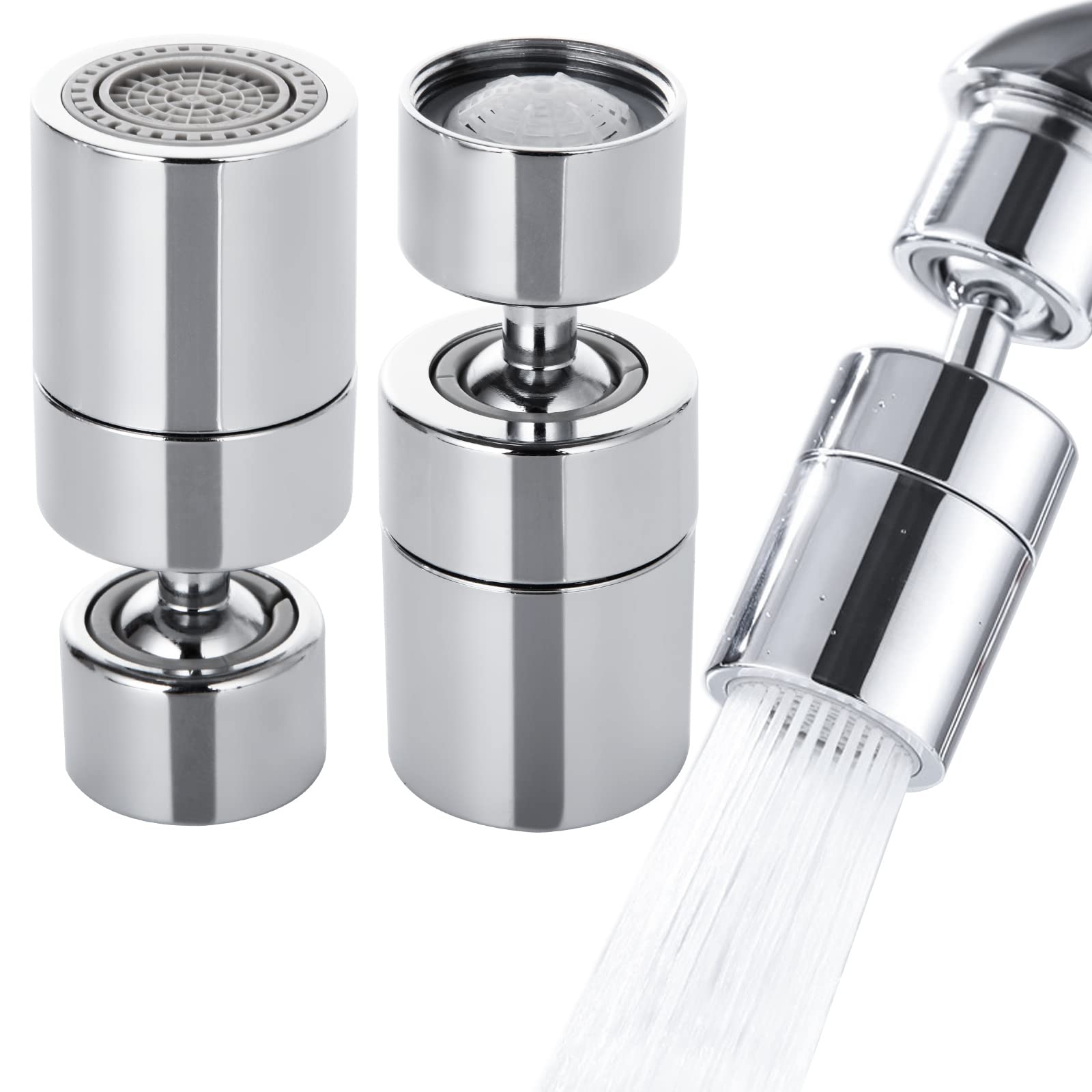 2PCS 360 Degree Rotatable Kitchen Sink Faucet Aerator Spray Head - 1.8GPM Dual Function Swivel Sprayer Attachment in Polished Chrome | Perfect for Washing Dishes, Filling Pots & Cleaning Sinks