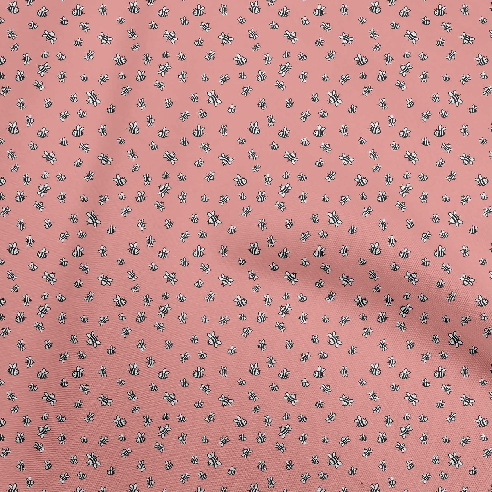 oneOone Cotton Poplin Pink Honey Bees Print Fabric by The Yard - 42 Inch Wide Soft Dress Material for DIY Clothing, Quilting & Home Decor Projects