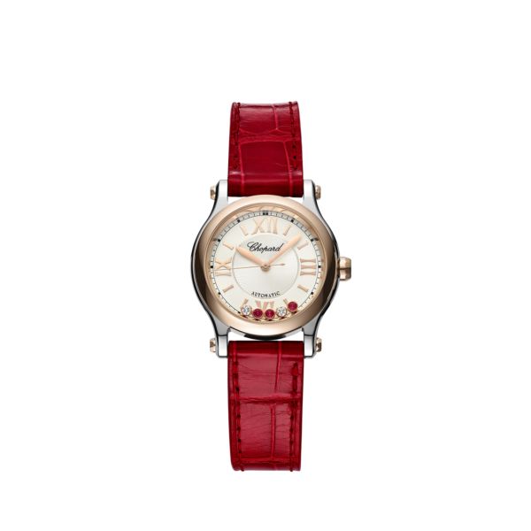 Chopard Happy Sport Ladies Watch - 18K Rose Gold & Stainless Steel with Diamonds and Rubies | Luxury Women's Wristwatch for Gifts, Parties & Special Occasions
