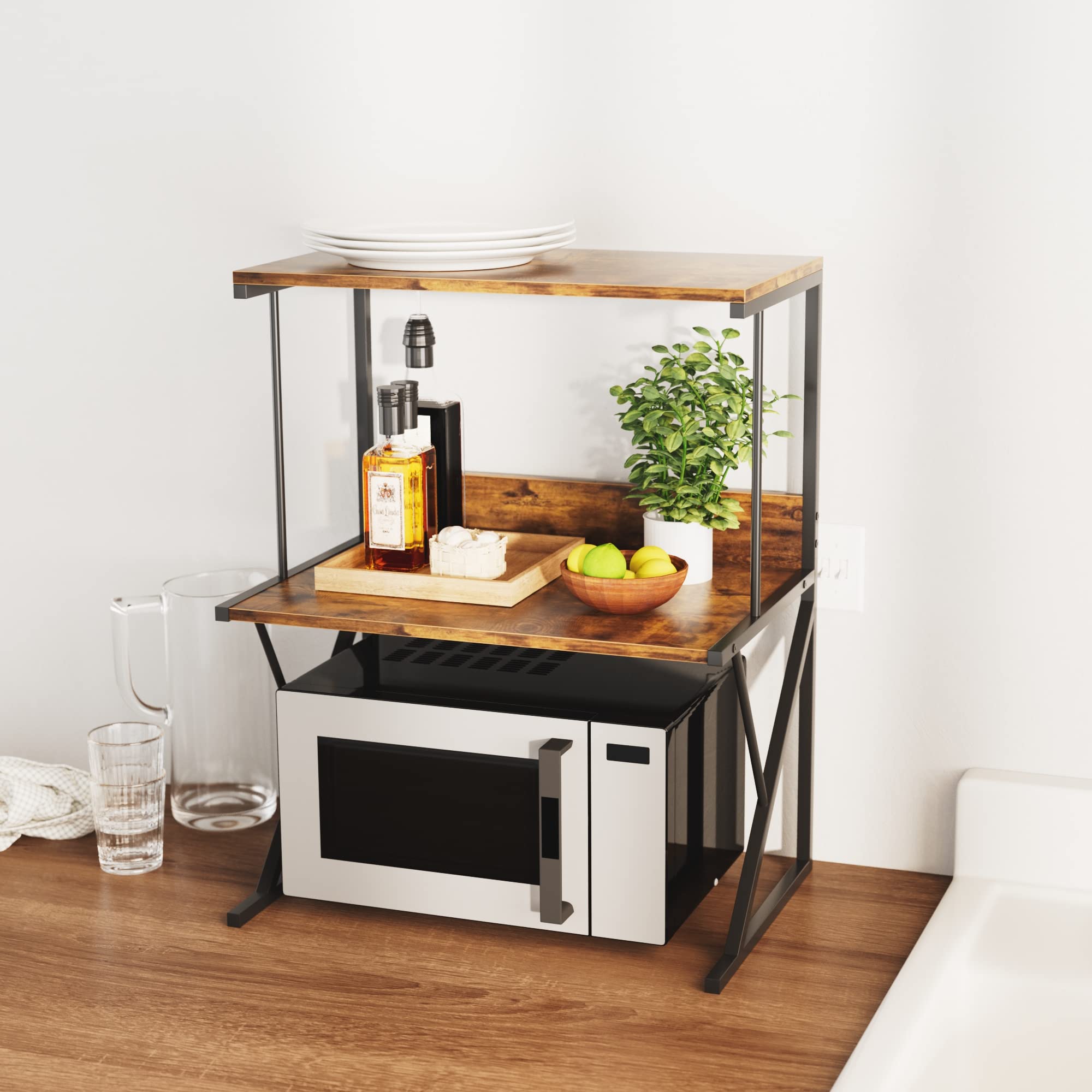 Aboxoo 3-Tier Rustic Brown Printer Stand for Desk - Multi-Purpose Office Shelf Organizer for Printer, Fax Machine & Books | Perfect for Home Office & Workspace Organization