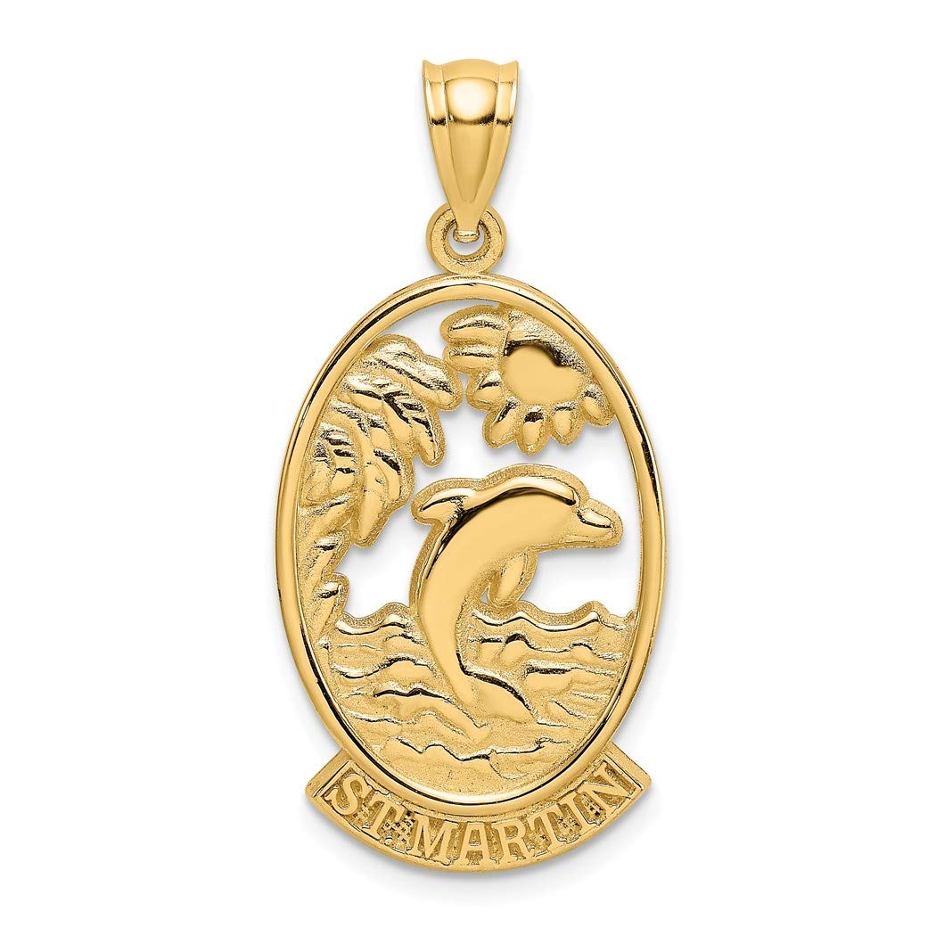 14K Gold St. Martin Dolphin Sunset Charm Pendant Necklace for Women - Elegant Jewelry Gift for Anniversary, Birthday & Special Occasions
