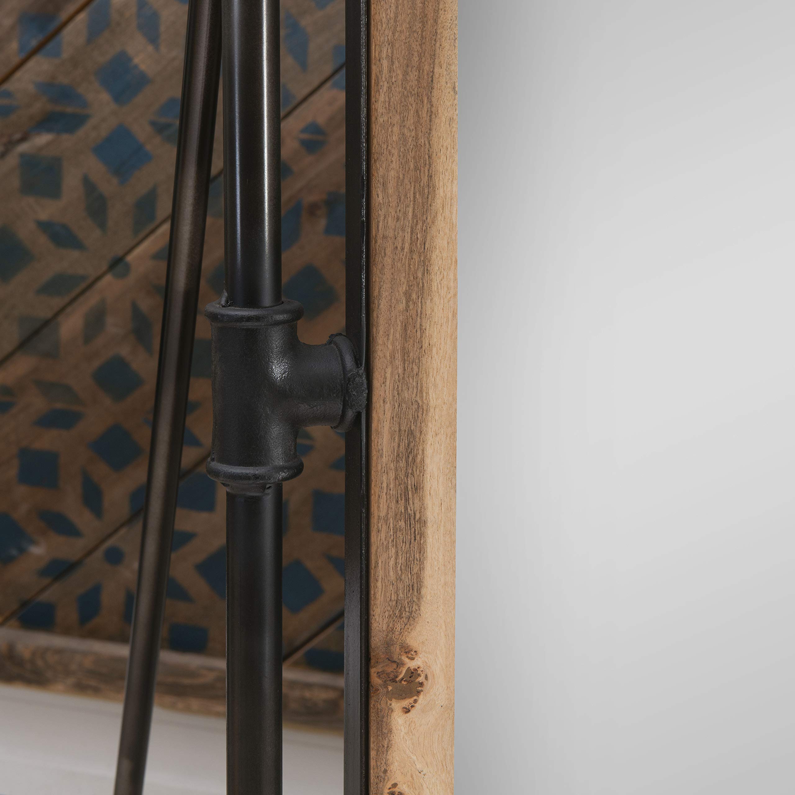 Powell Gun Metal Pipe and Natural Wood Heleen Cheval Mirror - Full-Length Floor Mirror with Adjustable Tilt for Bedroom, Living Room, or Entryway Decor