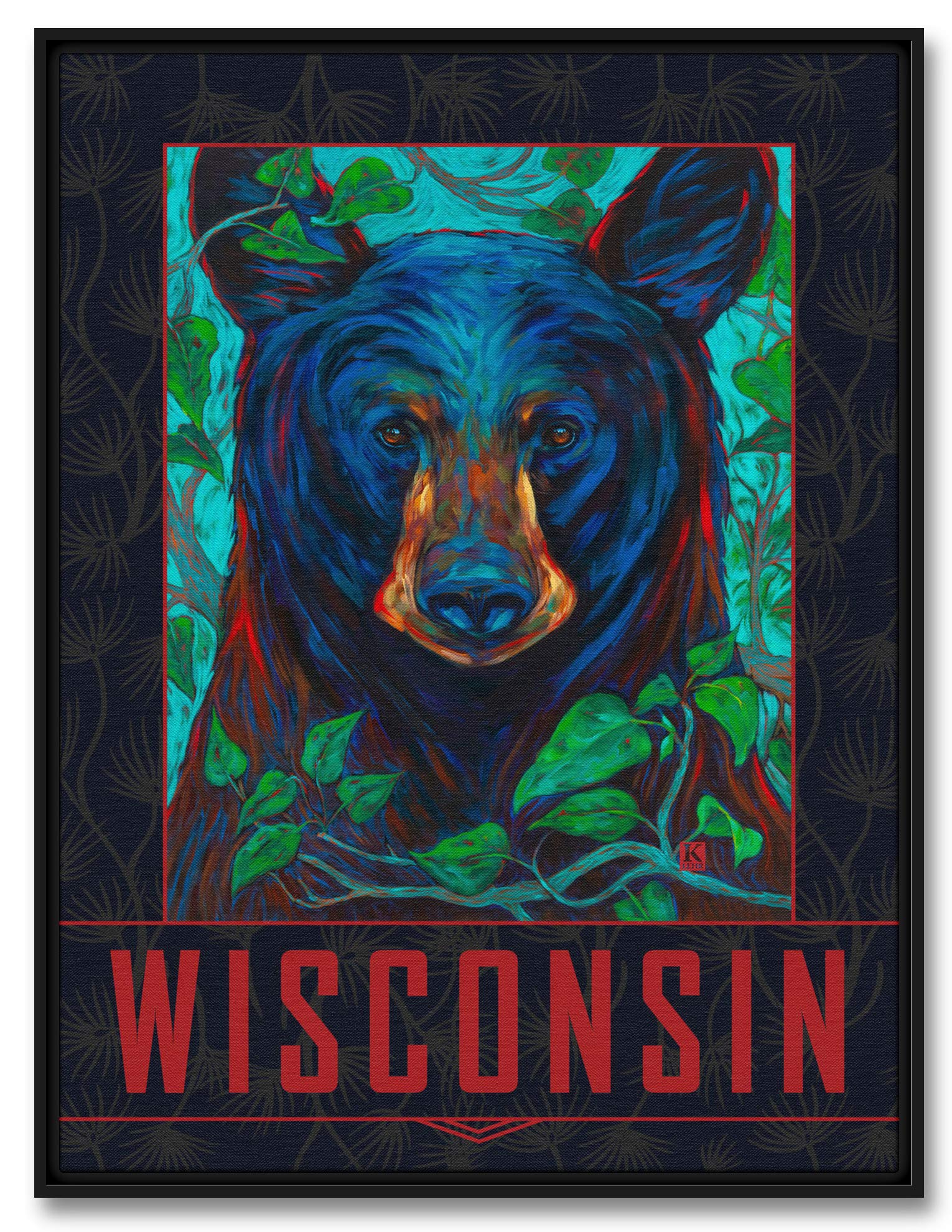 Premium Wisconsin Black Bear Giclee Canvas Wall Art - 18