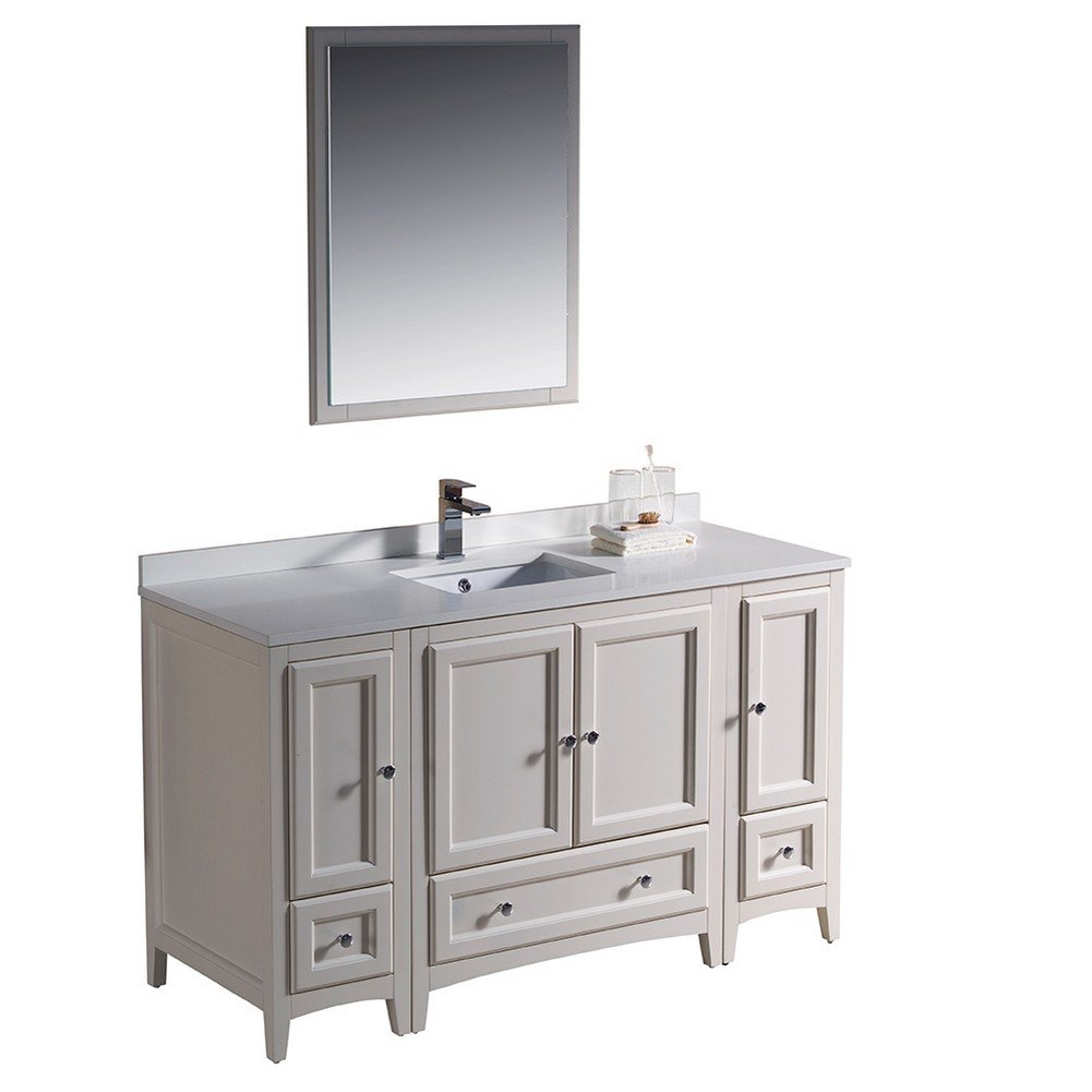 Fresca Bath FVN20-123012AW 54-Inch Oxford Double Vanity Set with 2 Side Cabinets in Antique White - Perfect for Master Bathroom and Guest Bathroom Renovations