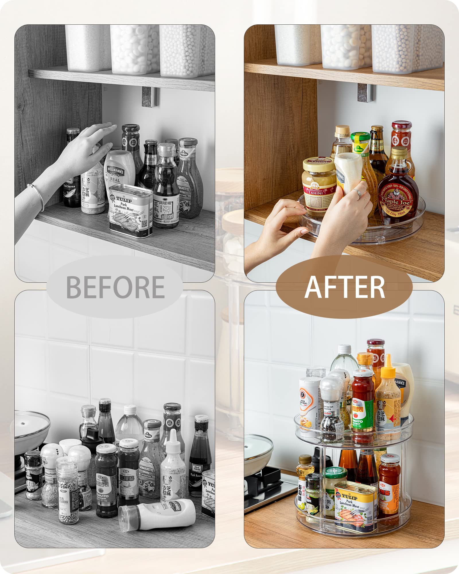 Roninkier 2-Tier Clear Lazy Susan Turntable – 11-Inch Spinning Organizer for Pantry, Spice Rack & Cabinet – Plastic Lazy Susan for Makeup, Bathroom Countertop & Kitchen Storage – Perfect for Organizing Spices, Cosmetics & Small Items