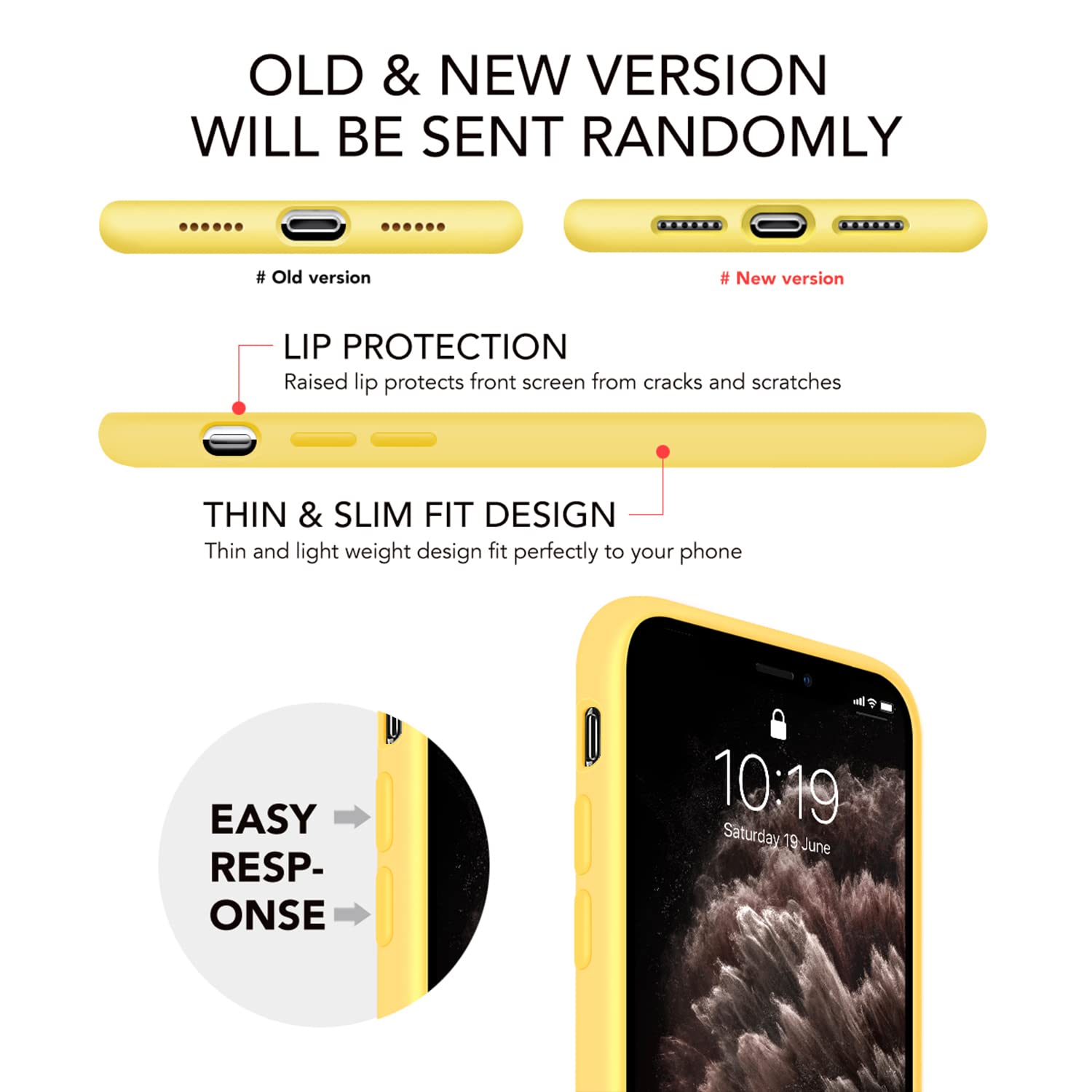 OuXul Slim Liquid Silicone Case for iPhone 11 Pro Max 6.5 Inch - Full Body Protection with Microfiber Lining | Shockproof & Scratch Resistant Cover | Perfect for Daily Use, Travel & Outdoor Activities (Yellow)